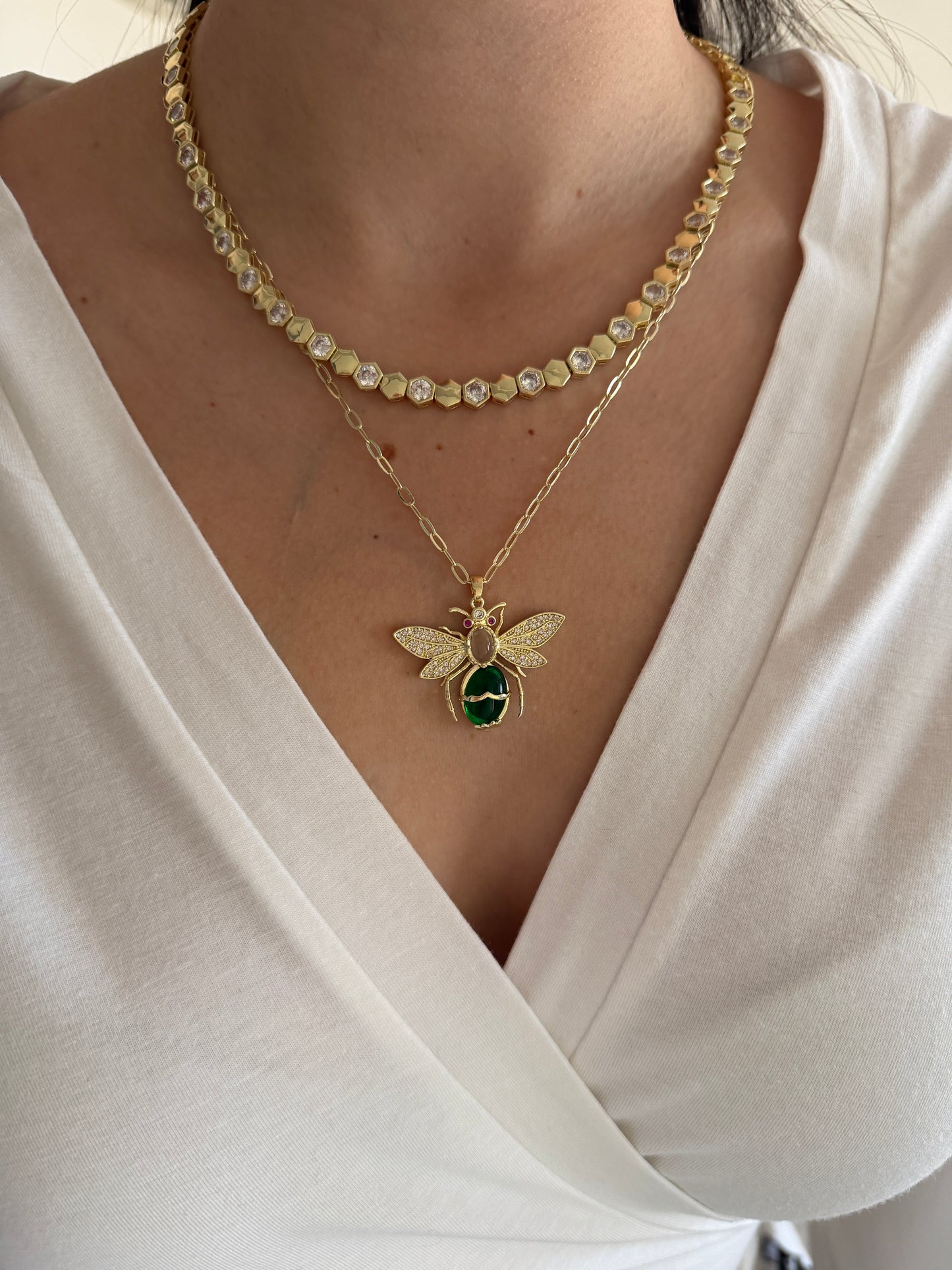 Petek Zirkon Taş 14k Altın Kaplama Kadın Choker Kolye