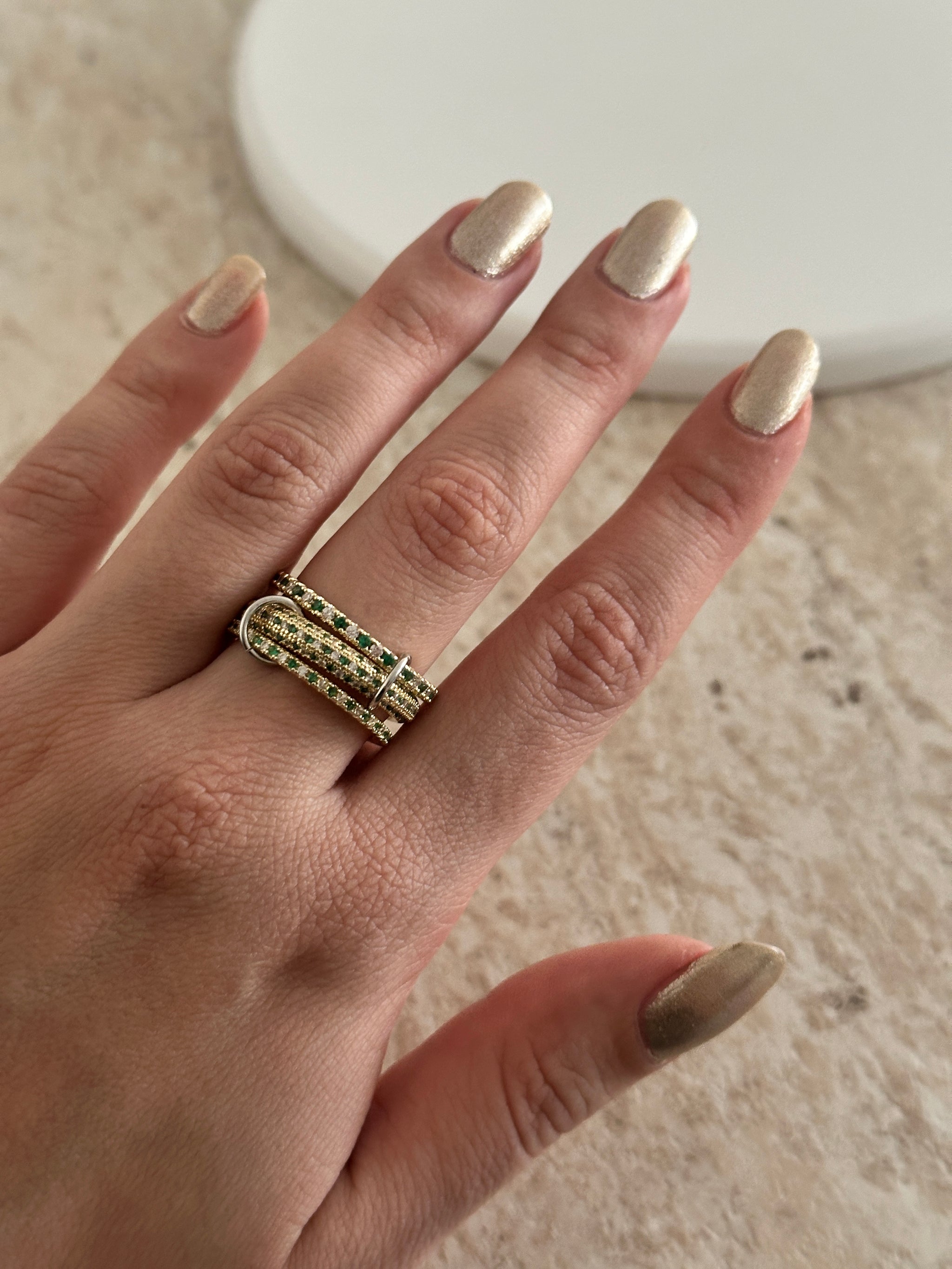 3'Lü Mozaik Yeşil Spinelli Kadın Yüzük