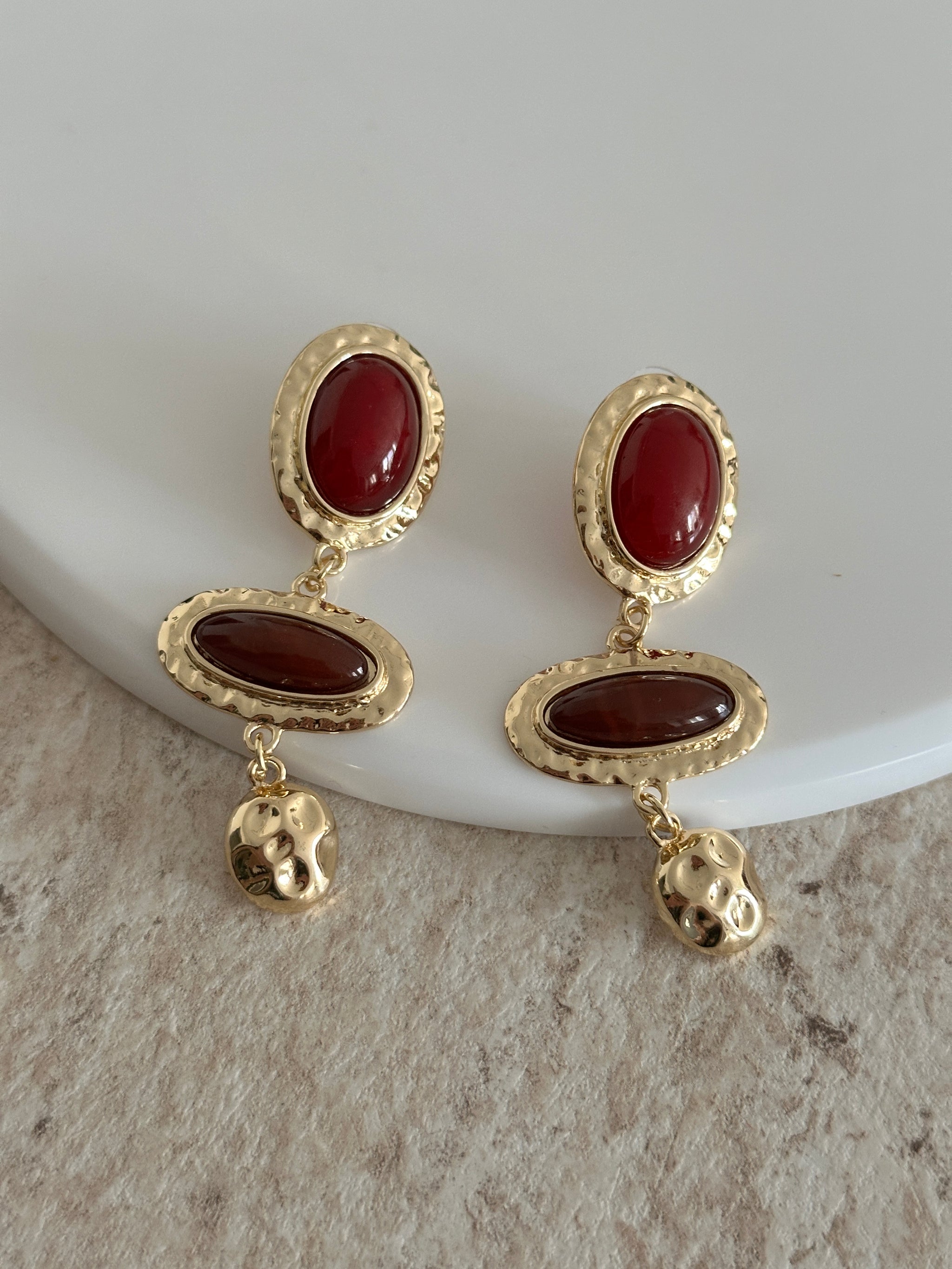 Vintage Tasarım Bordo Kahve Kadın Küpe