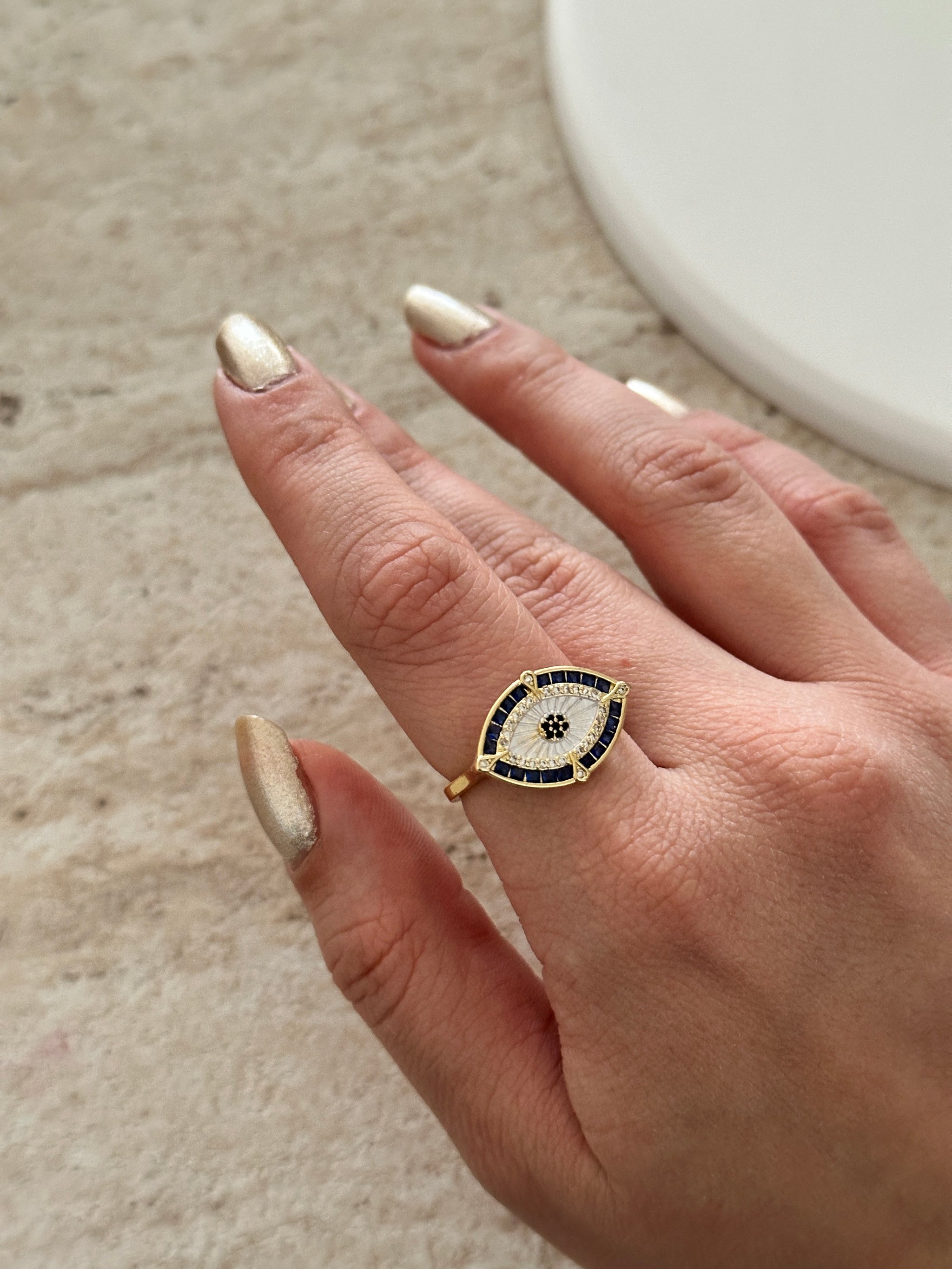 Renkli Göz Kadın Yüzük (Lacivert)