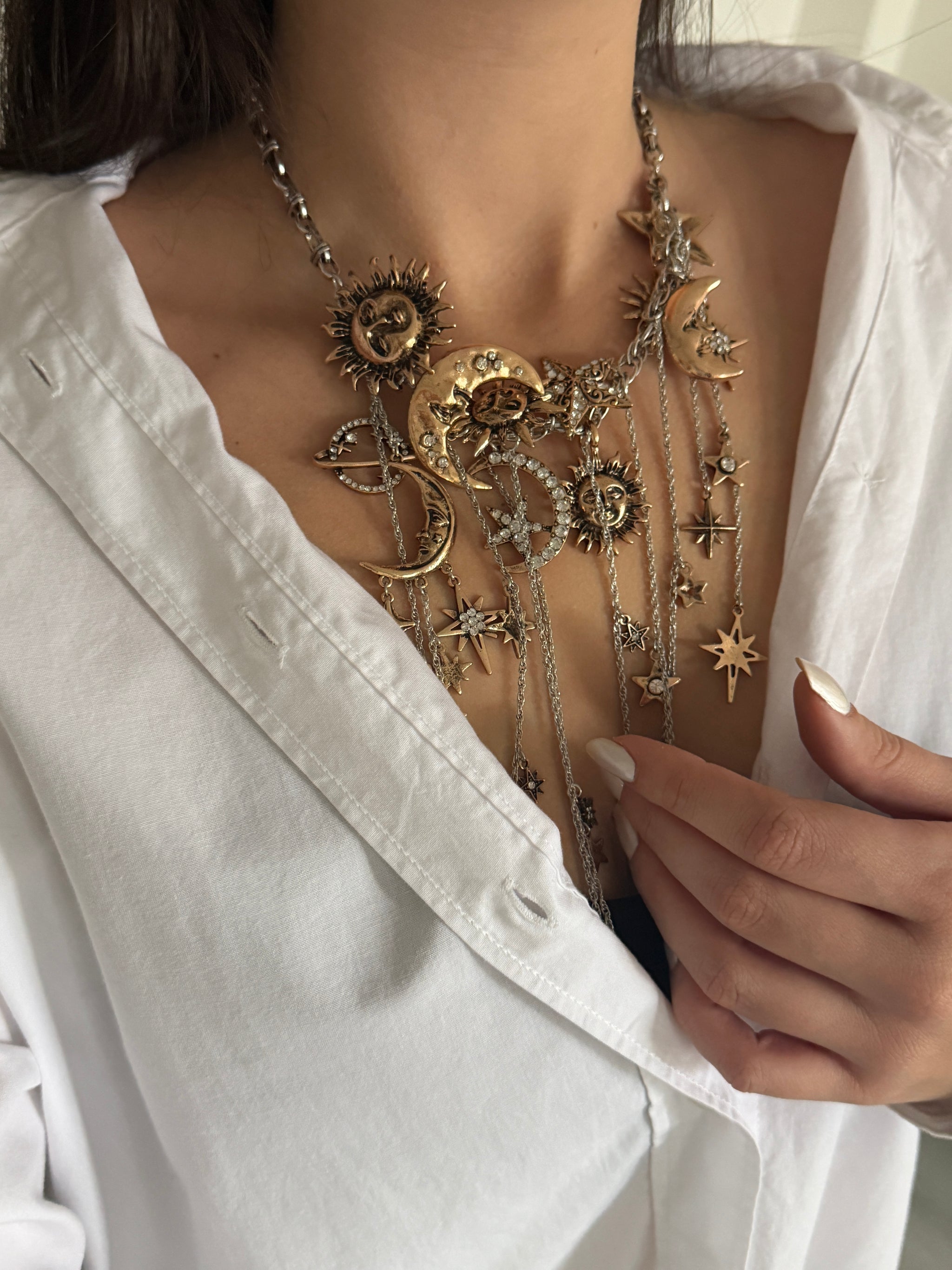 Güneş Ay Tasarım Choker Kolye