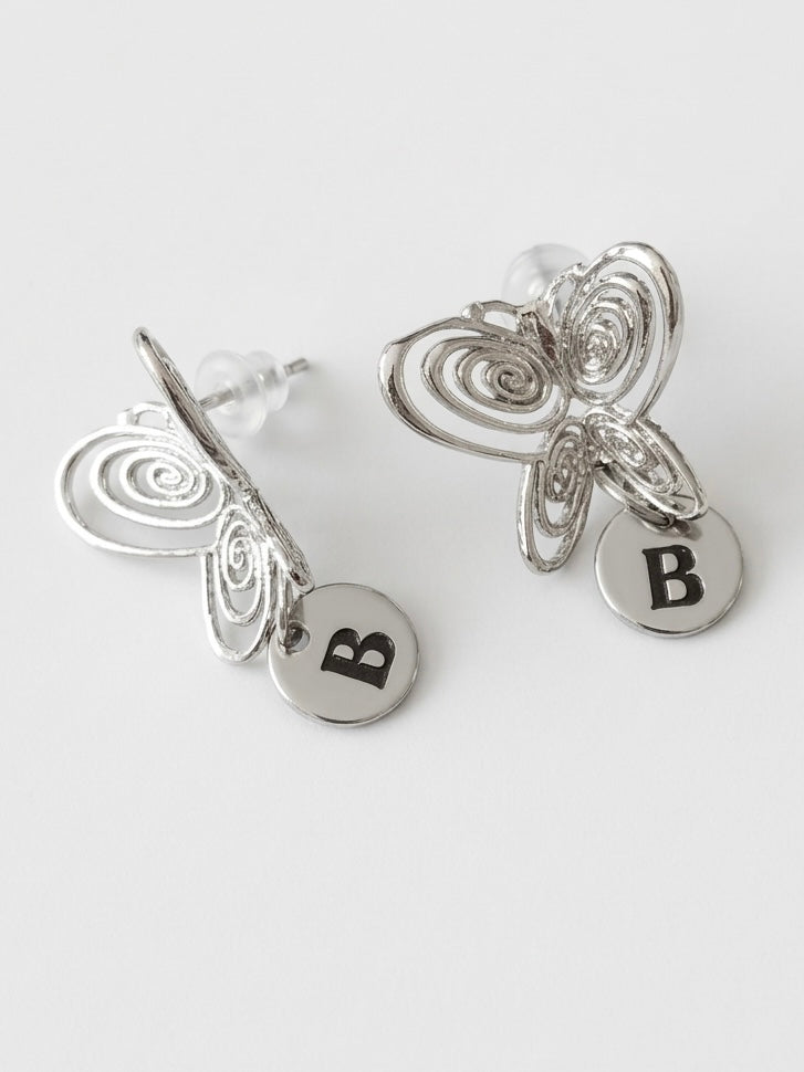 Harfli Füsun Kelebek Küpe - Gümüş