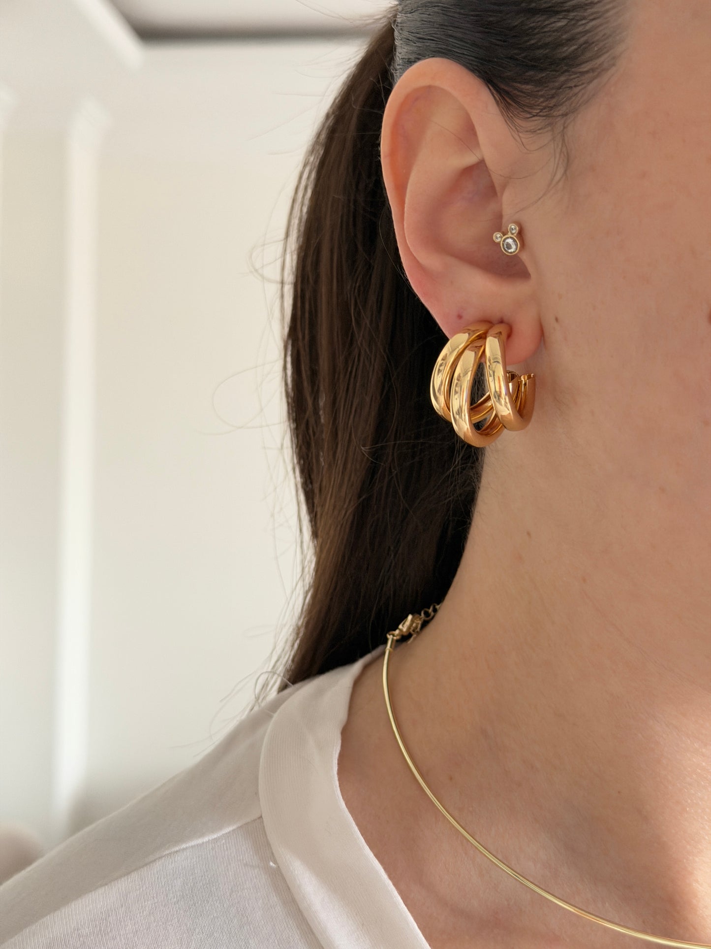 Üçlü Sarmal Basic Gold Kadın Küpe