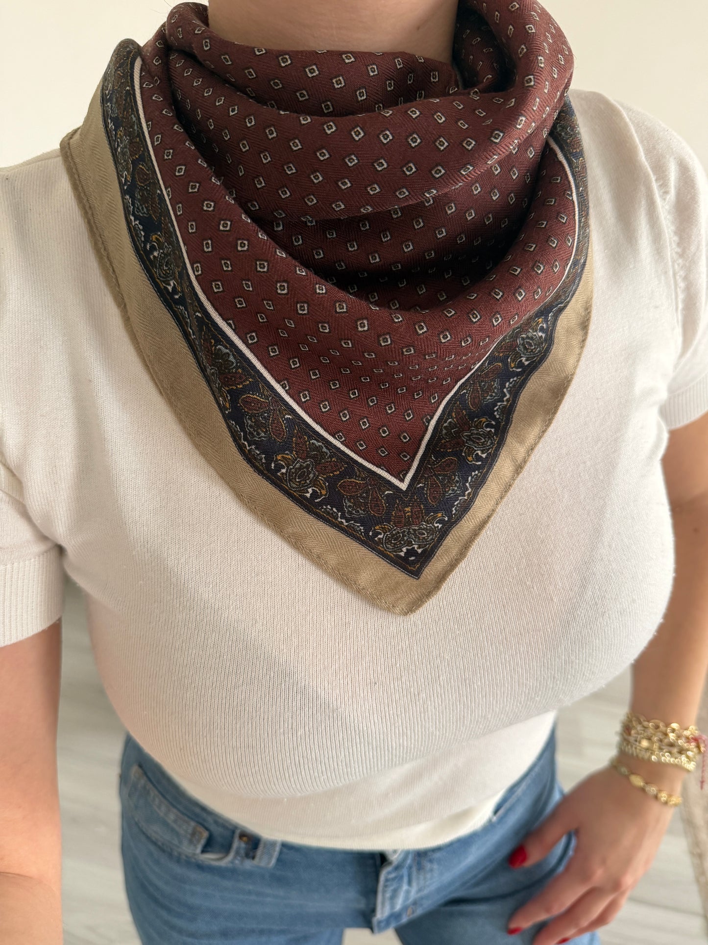 Yumuşak Dokulu Kadın Fular - Bordo & Kahve