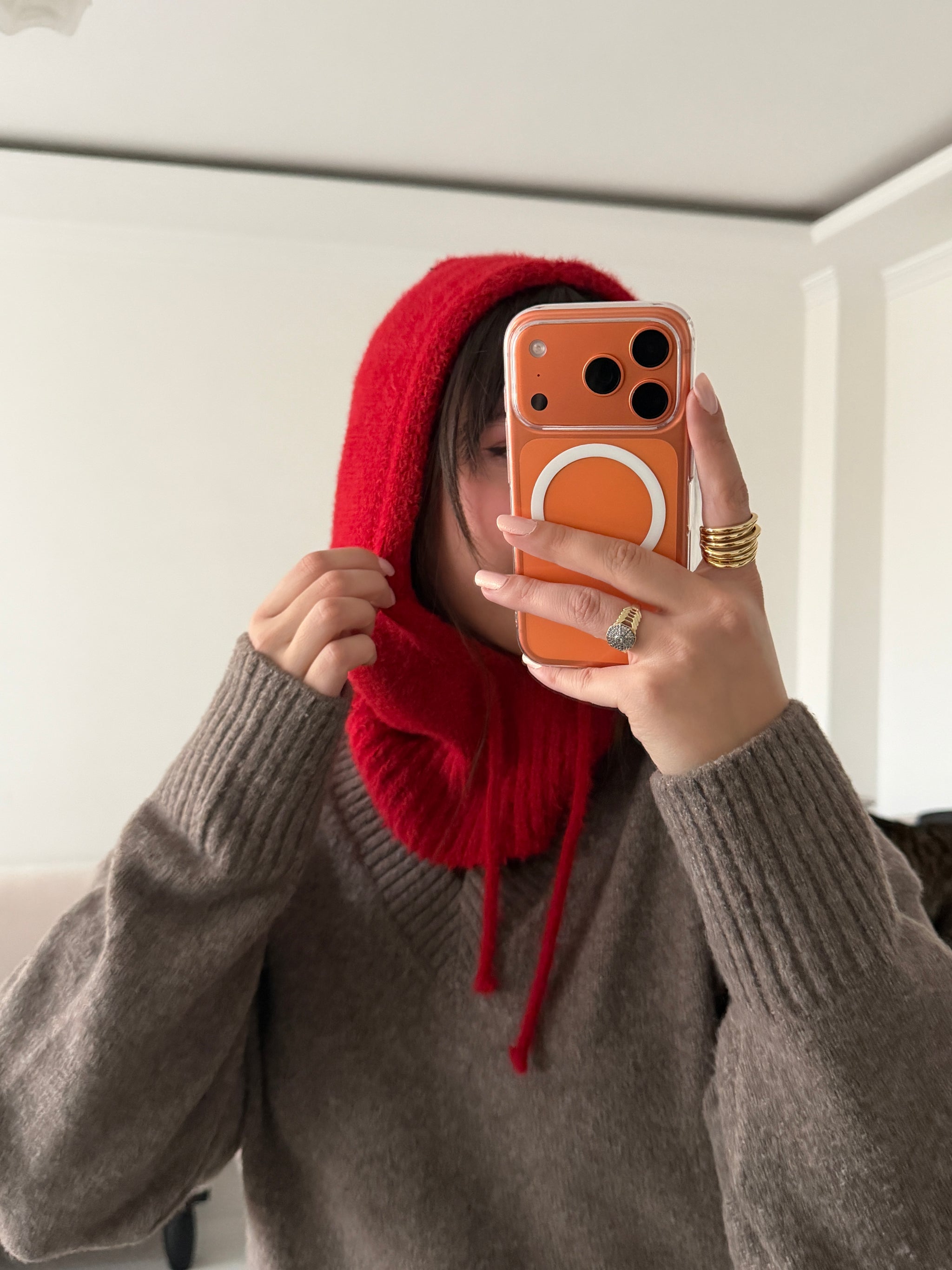 Yumuşak Dokulu Kadın Balaklava - Kırmızı