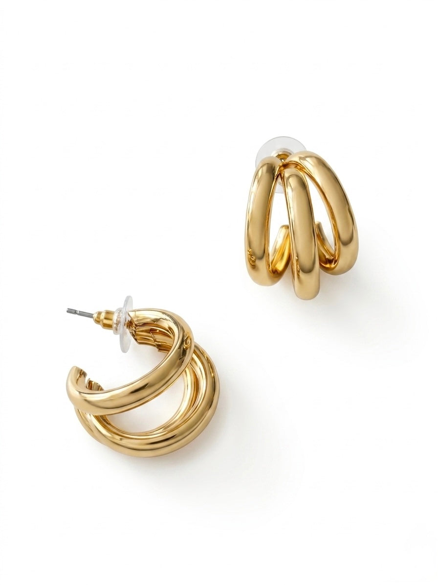 Üçlü Sarmal Basic Gold Kadın Küpe