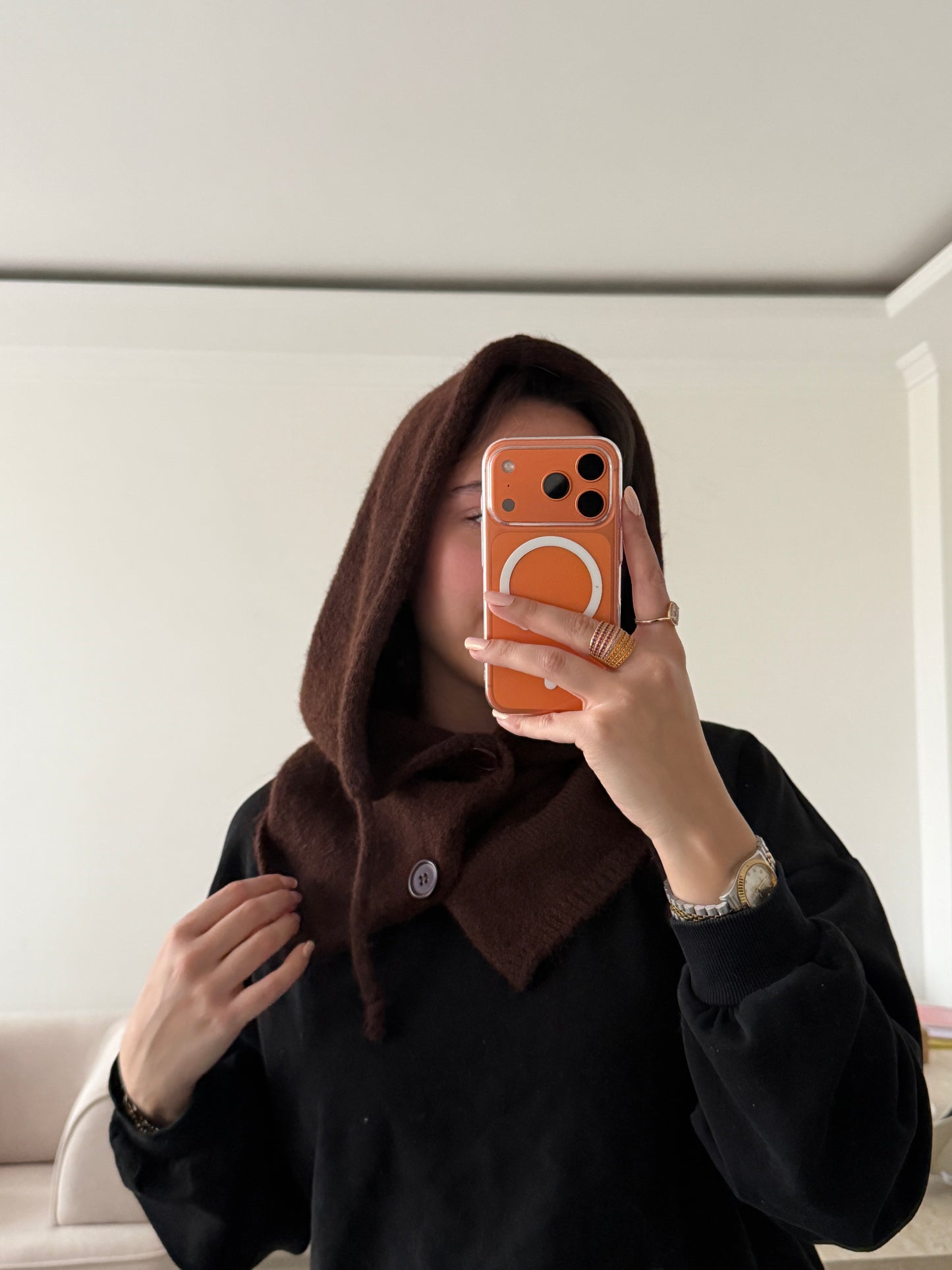 Düğmeli Kadın Balaklava - Acı Kahve