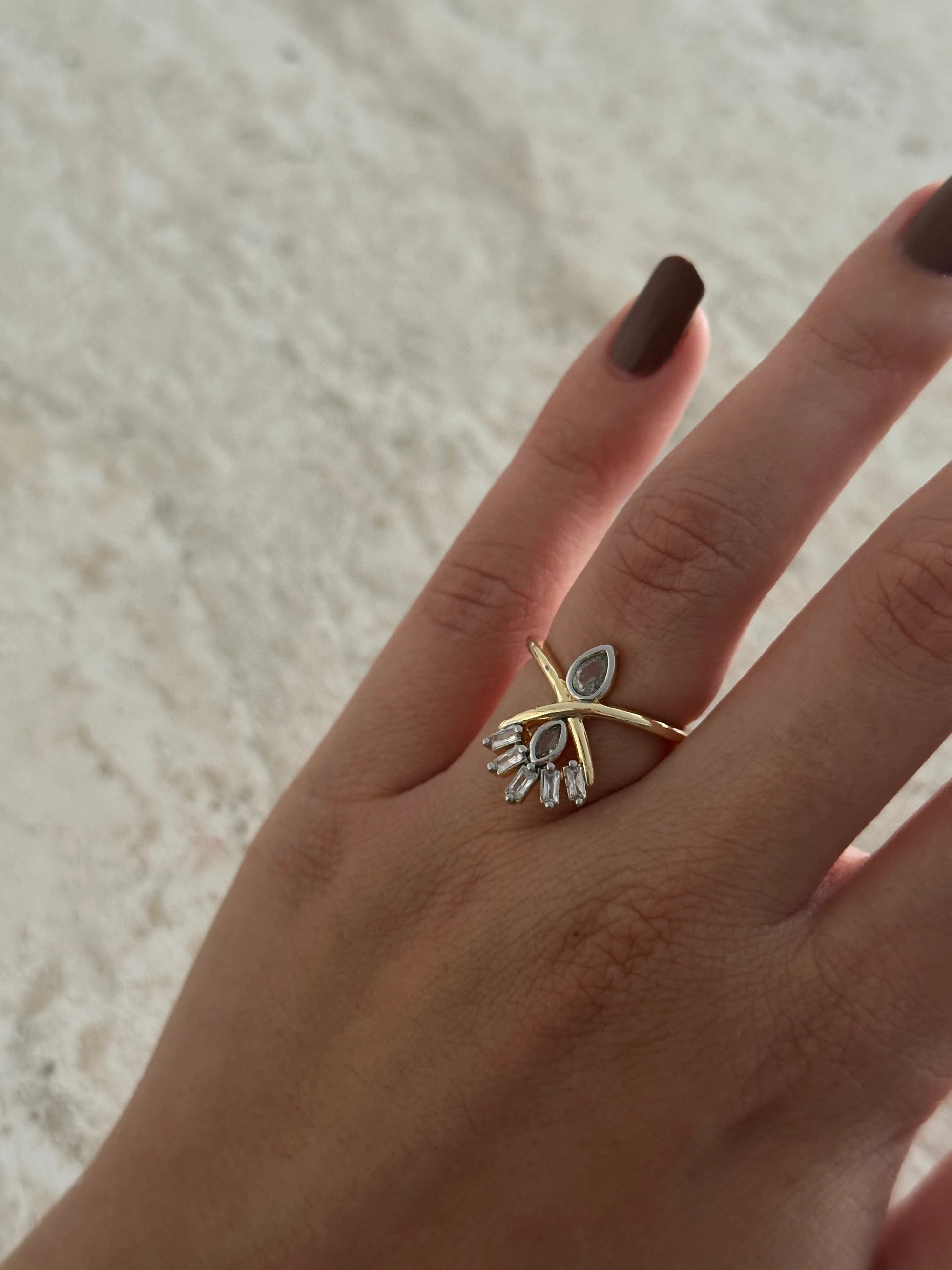 Tüy Gold Gümüş Zirkon Taş Kadın Yüzük