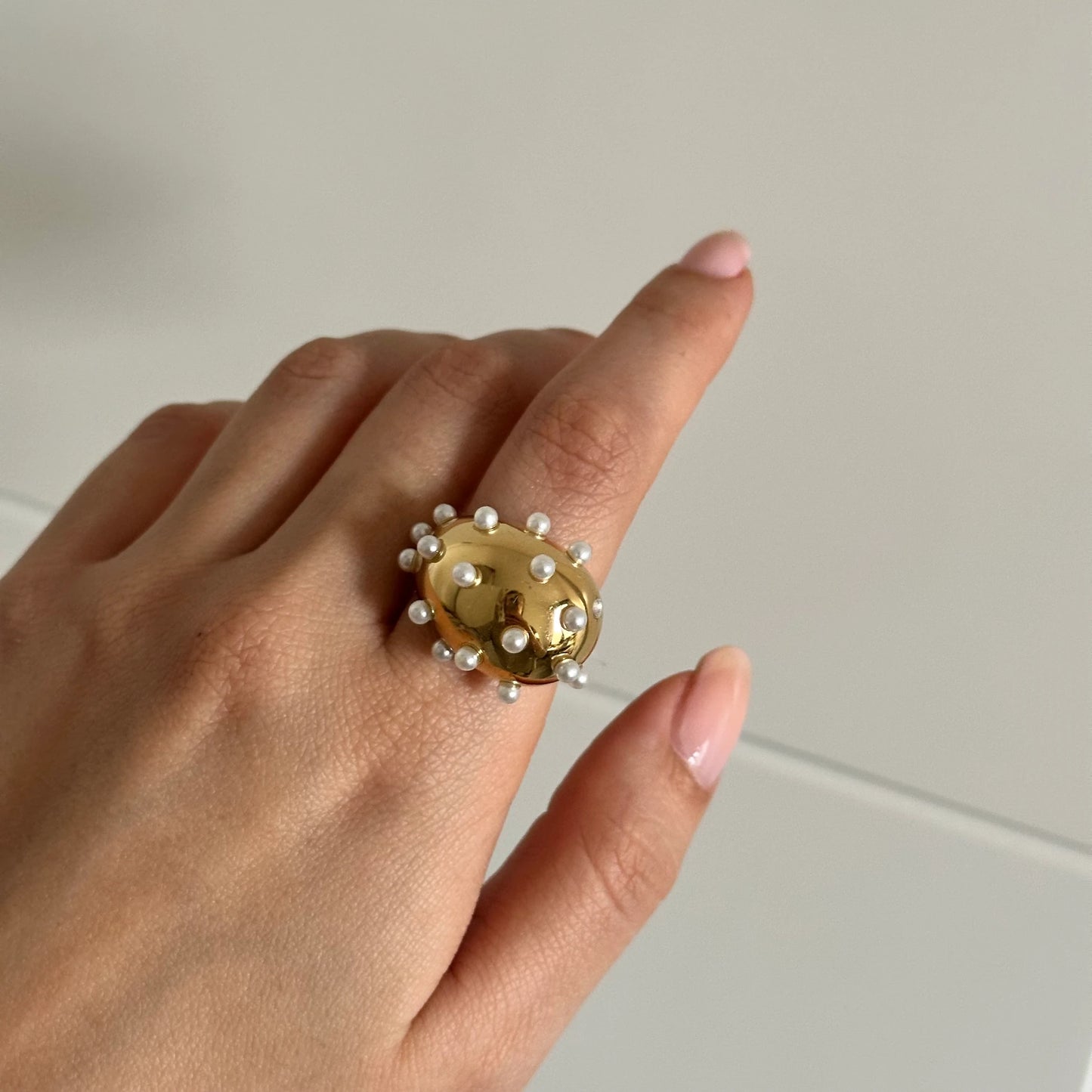 İncili Bombe Çelik Yüzük