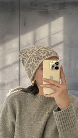 Krem Angora Leopar Kadın Bere