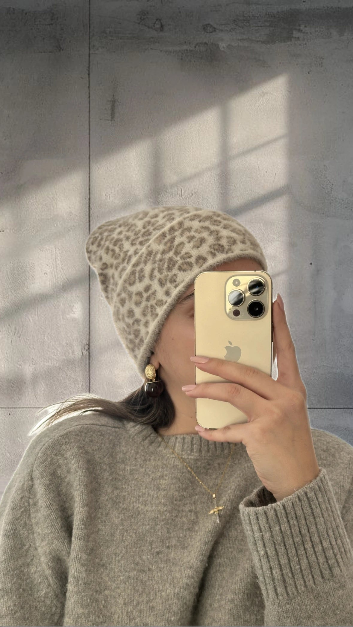 Krem Angora Leopar Kadın Bere