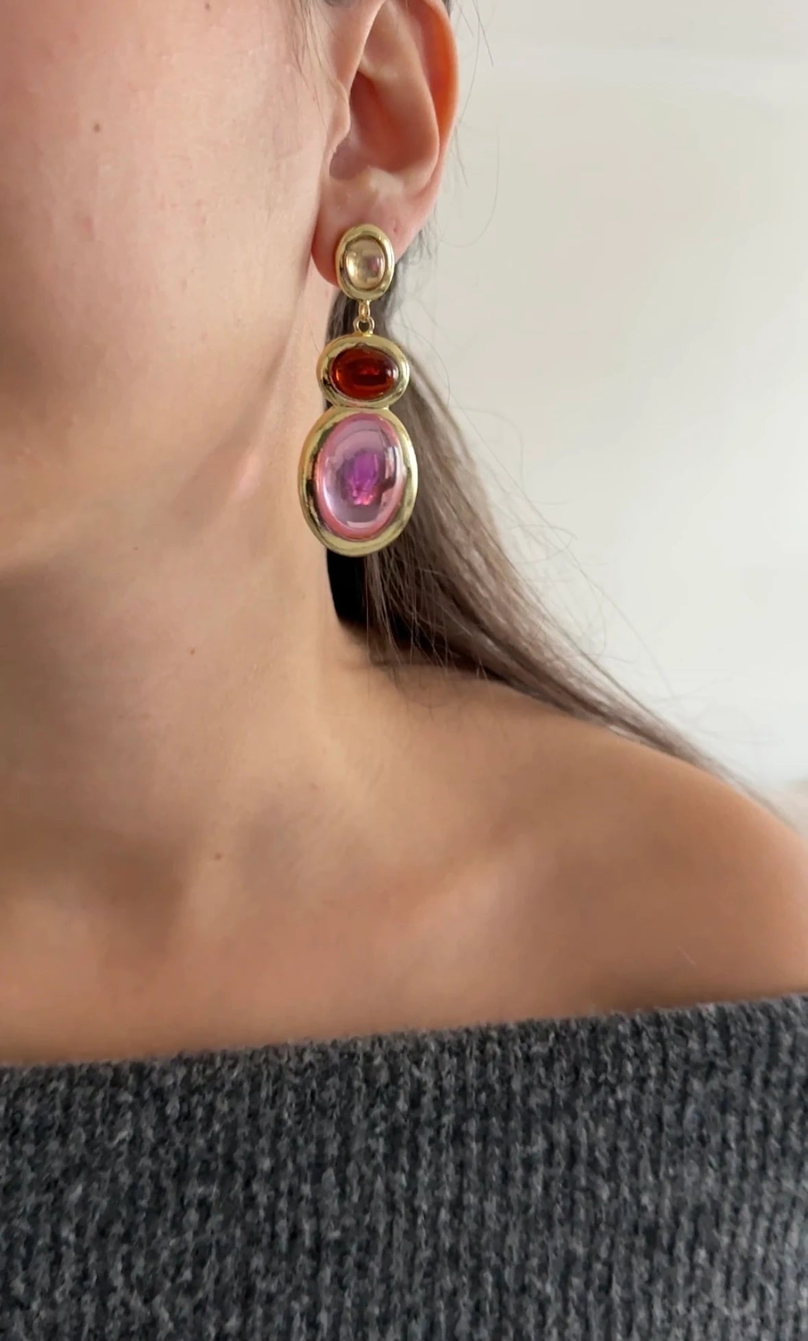 Pembe & Kahve Taş Kadın Küpe