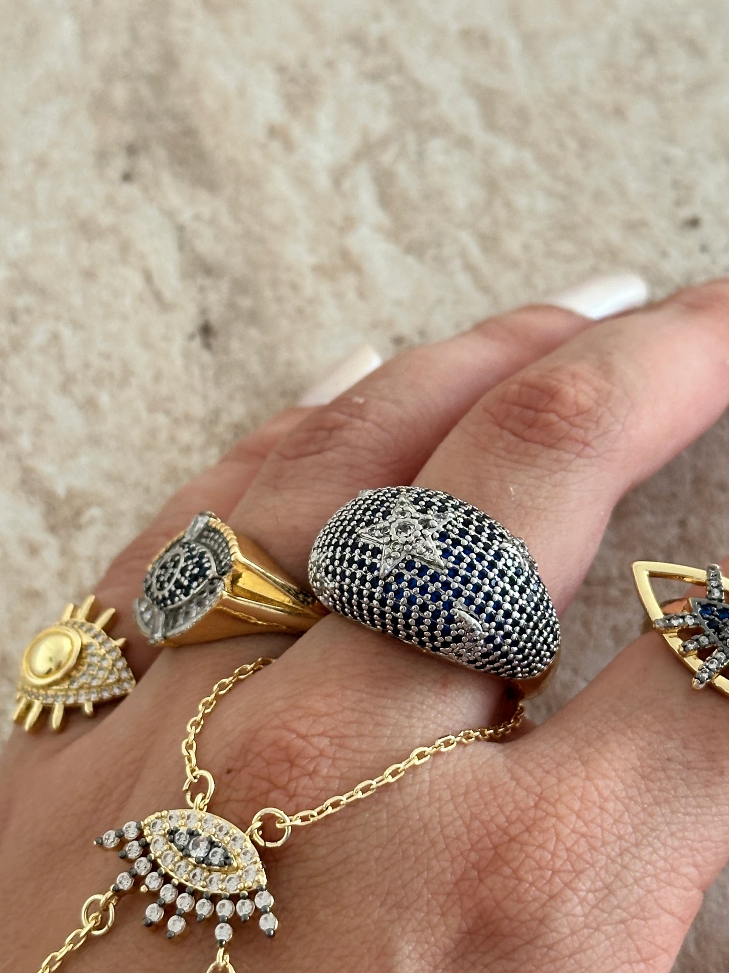 Lacivert Yıldız Taş Kadın Yüzük