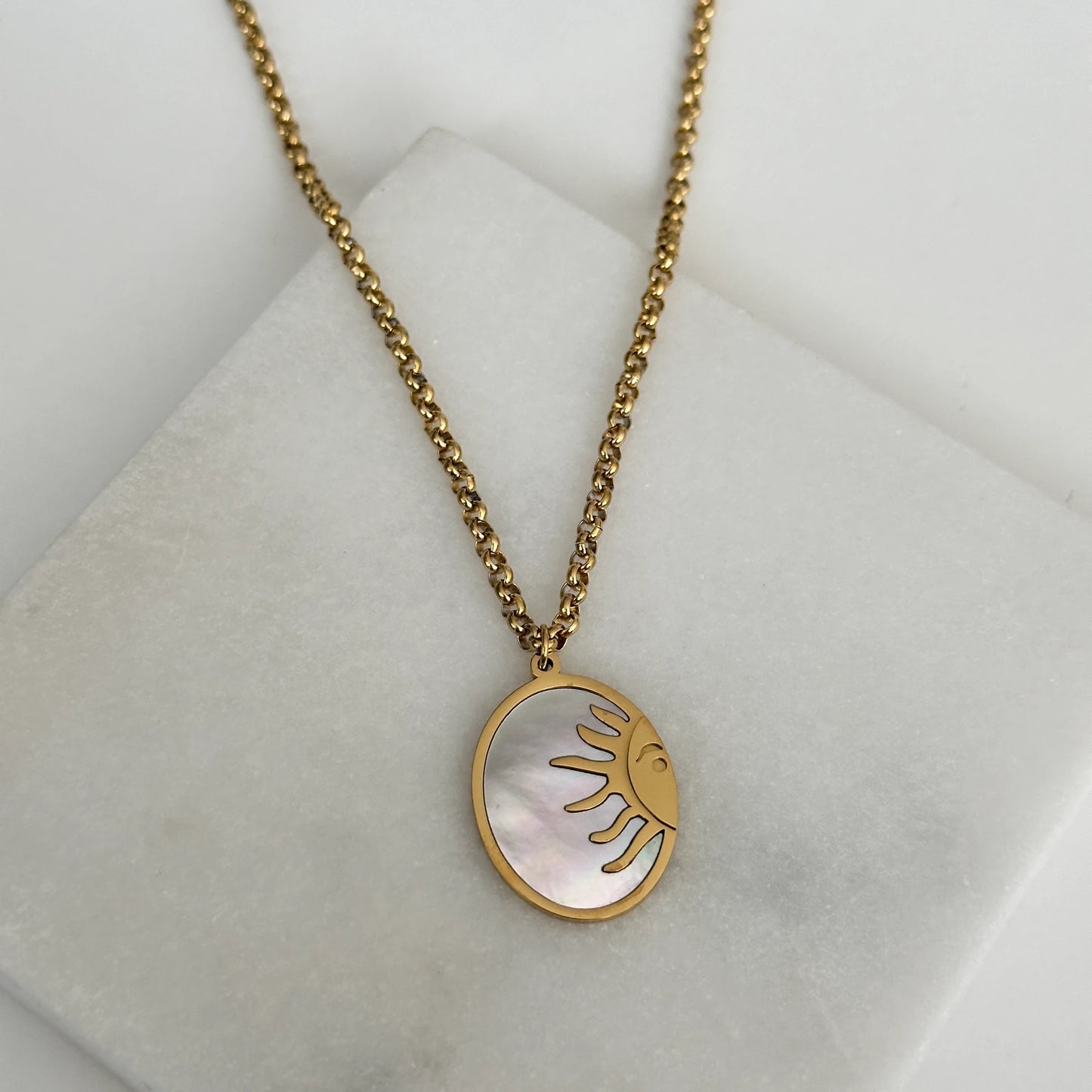 Güneş Çift Taraflı Çelik Kadın Kolye