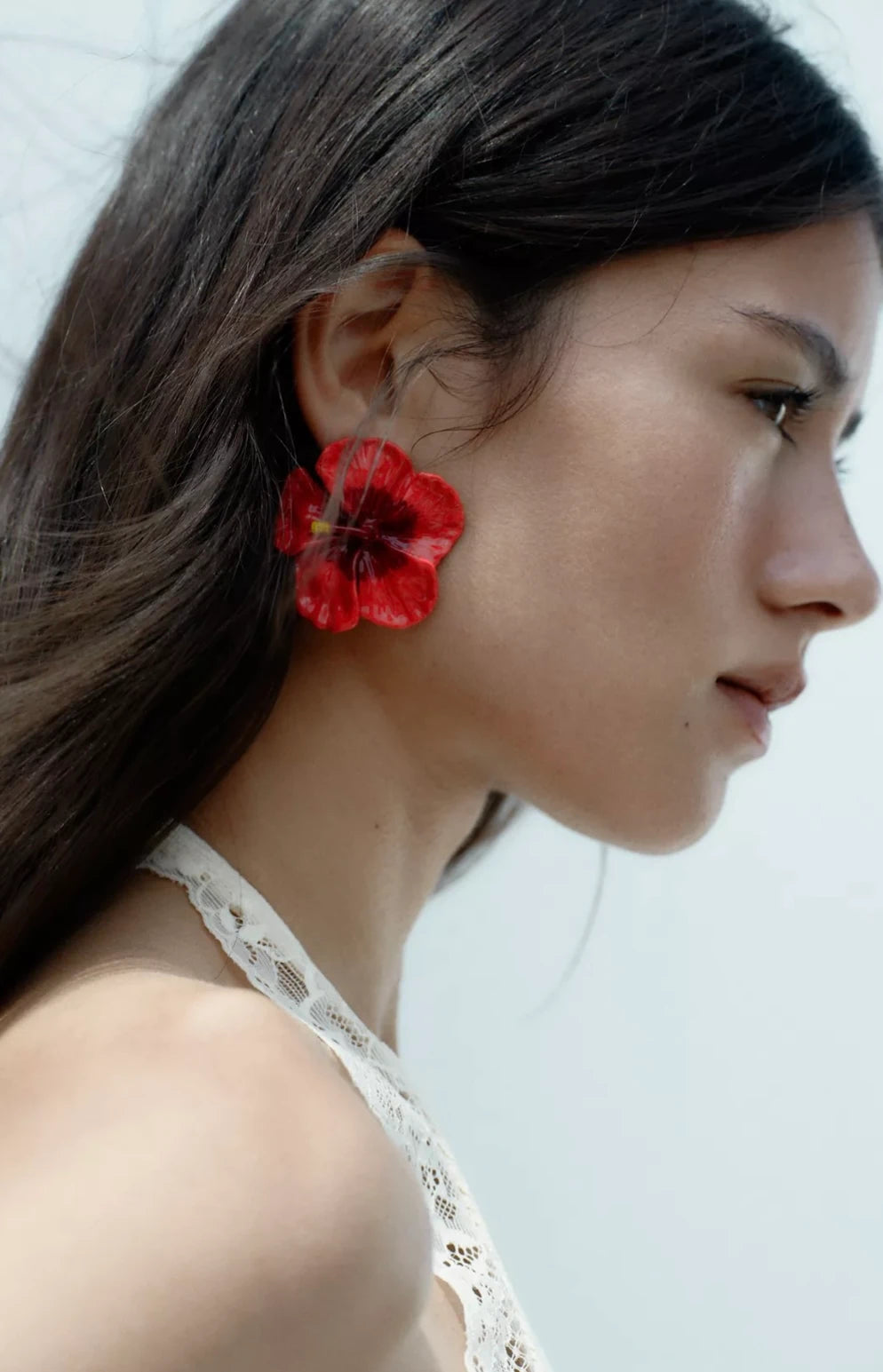 İkili Kırmızı Çiçek Kadın Küpe Set