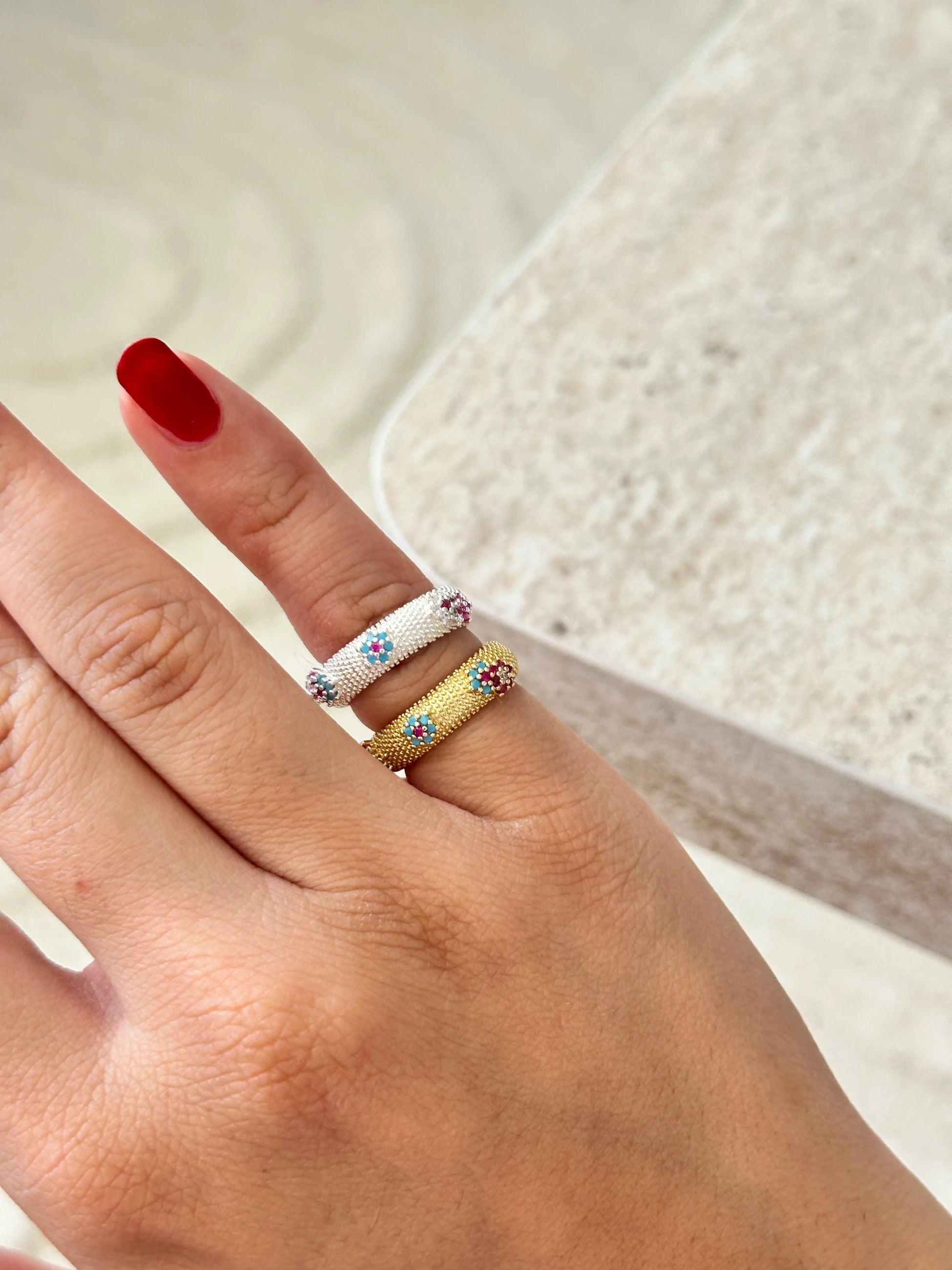 Mavi Çiçek Kadın Yüzük