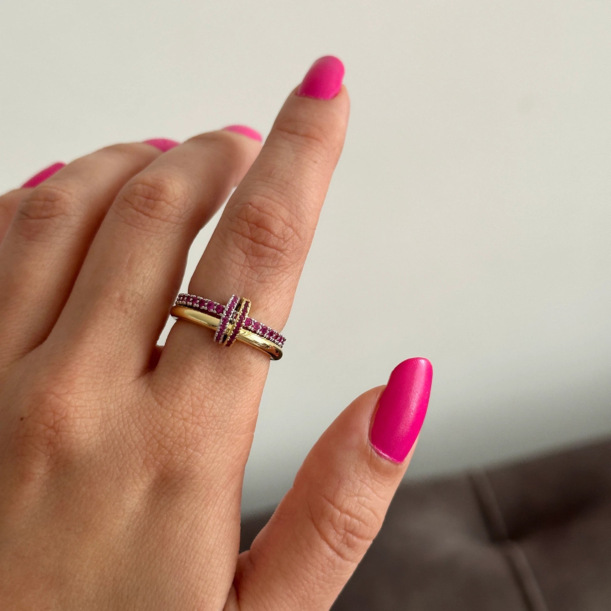 2'Li Fuşya Pembe Spinelli Kadın Yüzük