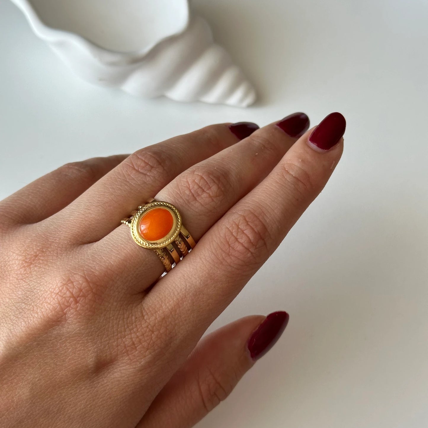 Turuncu Taş Çelik Yüzük