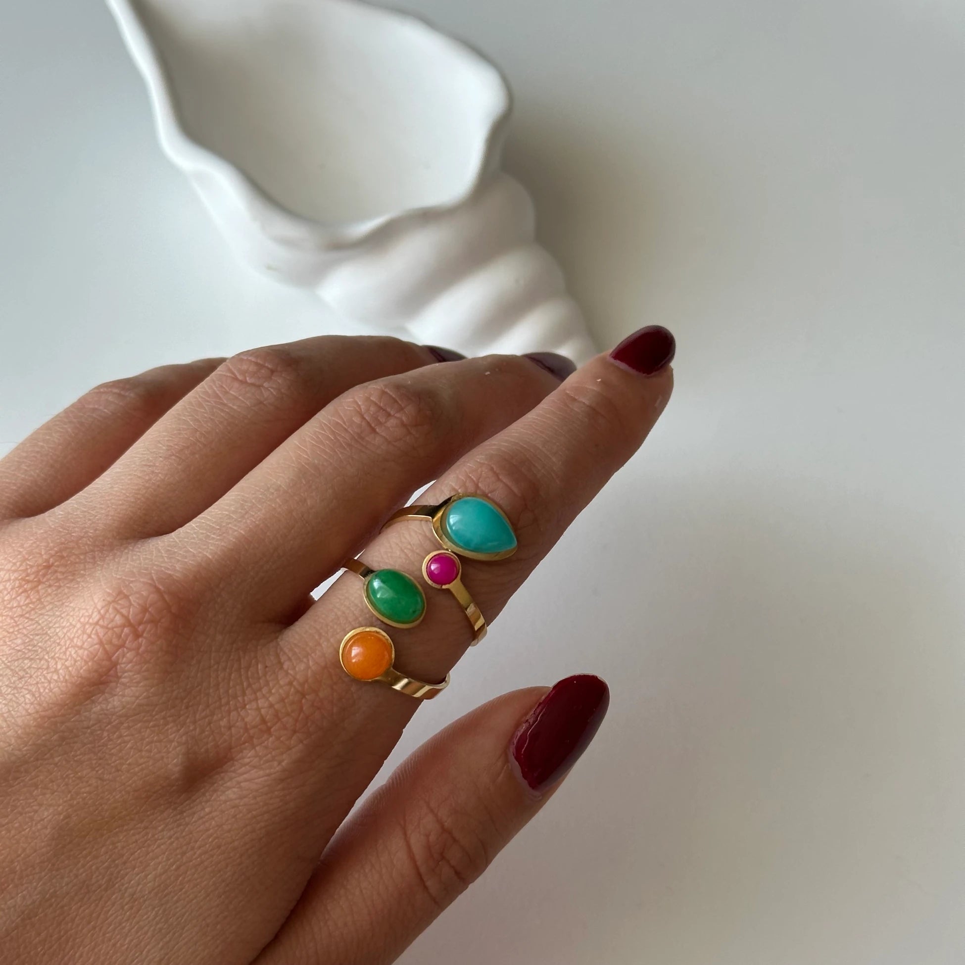 Renkli Taş Çelik Yüzük