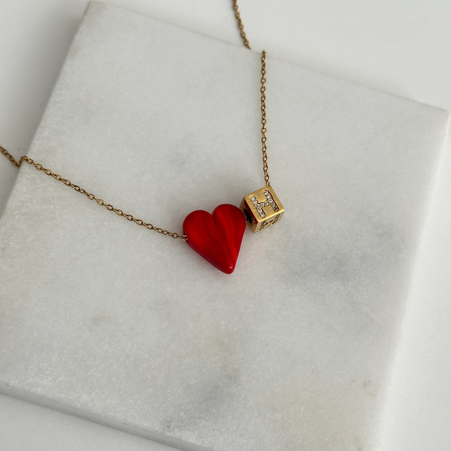 Murano Cam Kalp Küp Harf Kadın Kolye