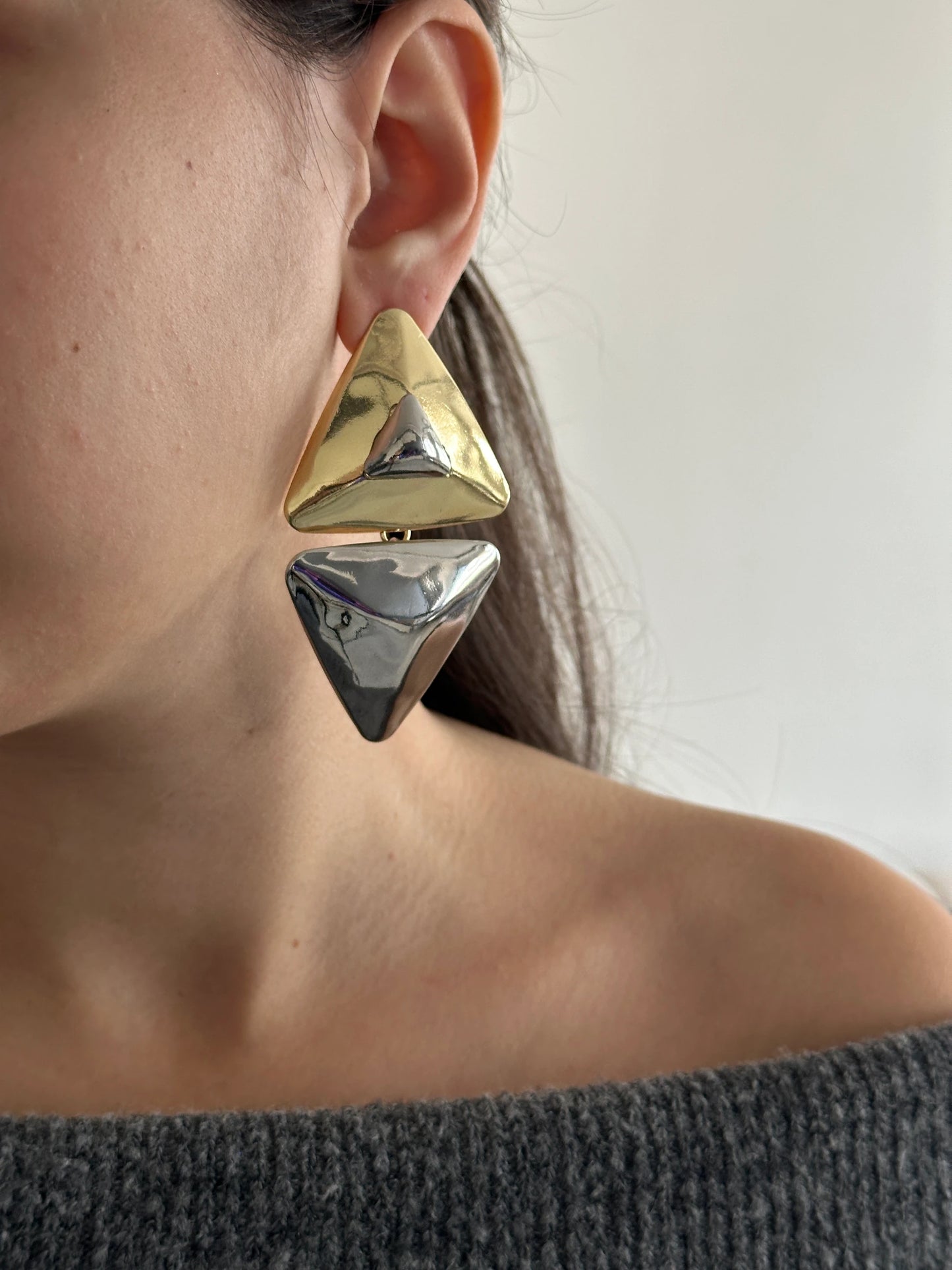 Gold & Gümüş Piramit Küpe