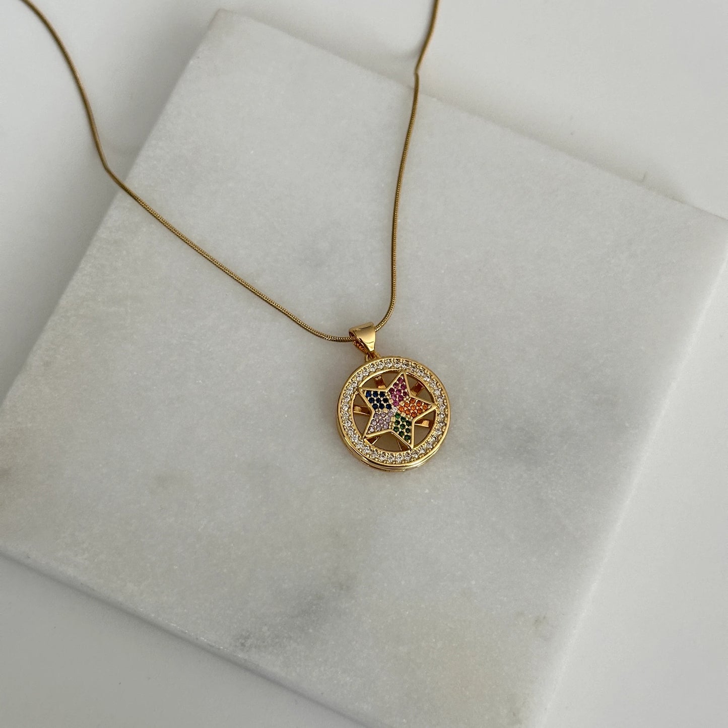 Renkli Zirkon Taş Yıldız Kadın Çelik Kolye