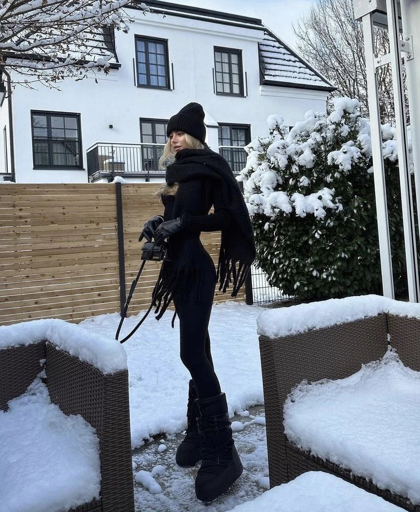 Siyah Pinterest Kadın Şal Atkı