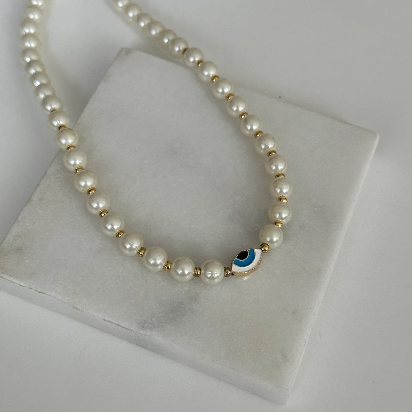 İnci Boncuk Mavi Göz Kadın Kolye
