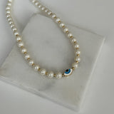 İnci Boncuk Mavi Göz Kadın Kolye