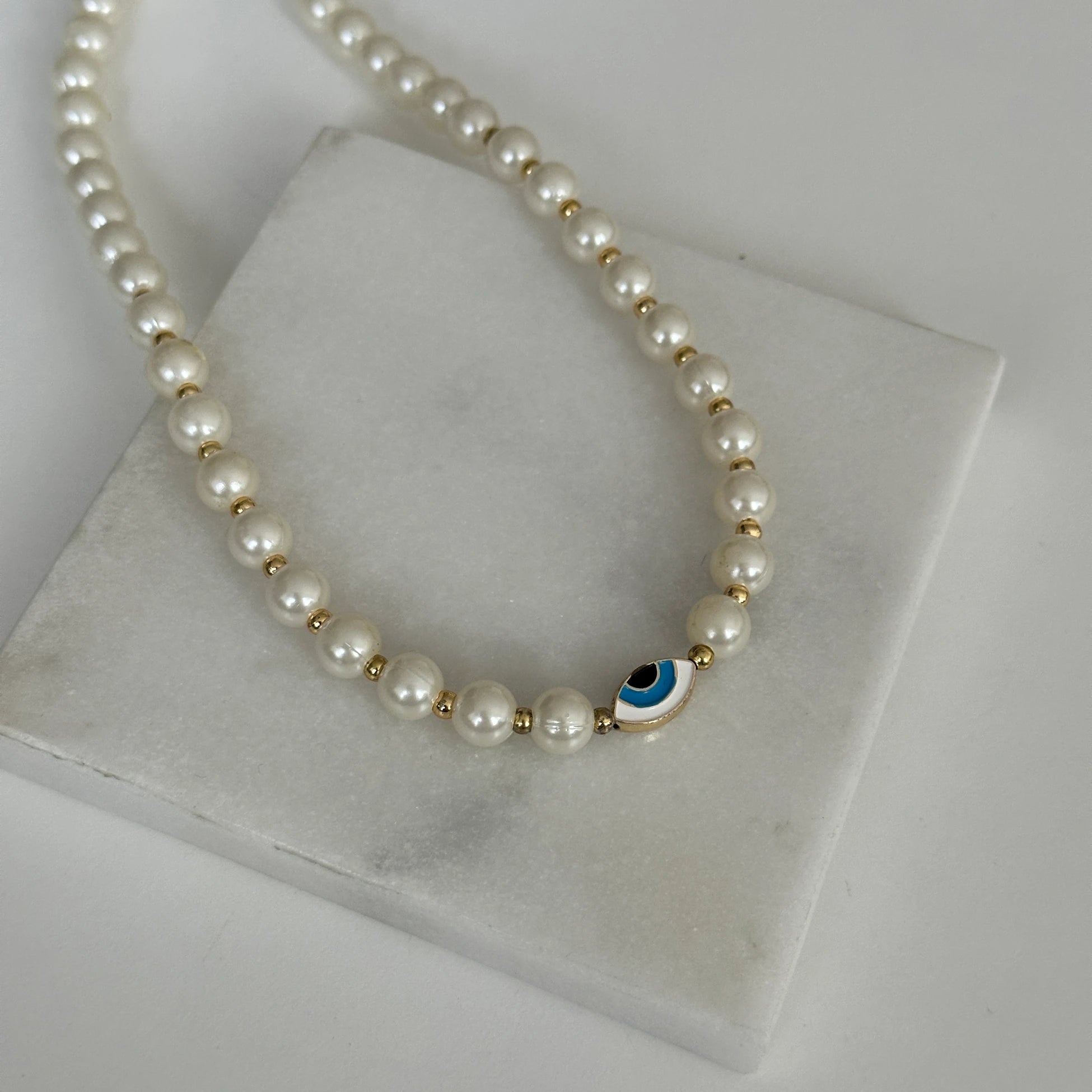 İnci Boncuk Mavi Göz Kadın Kolye