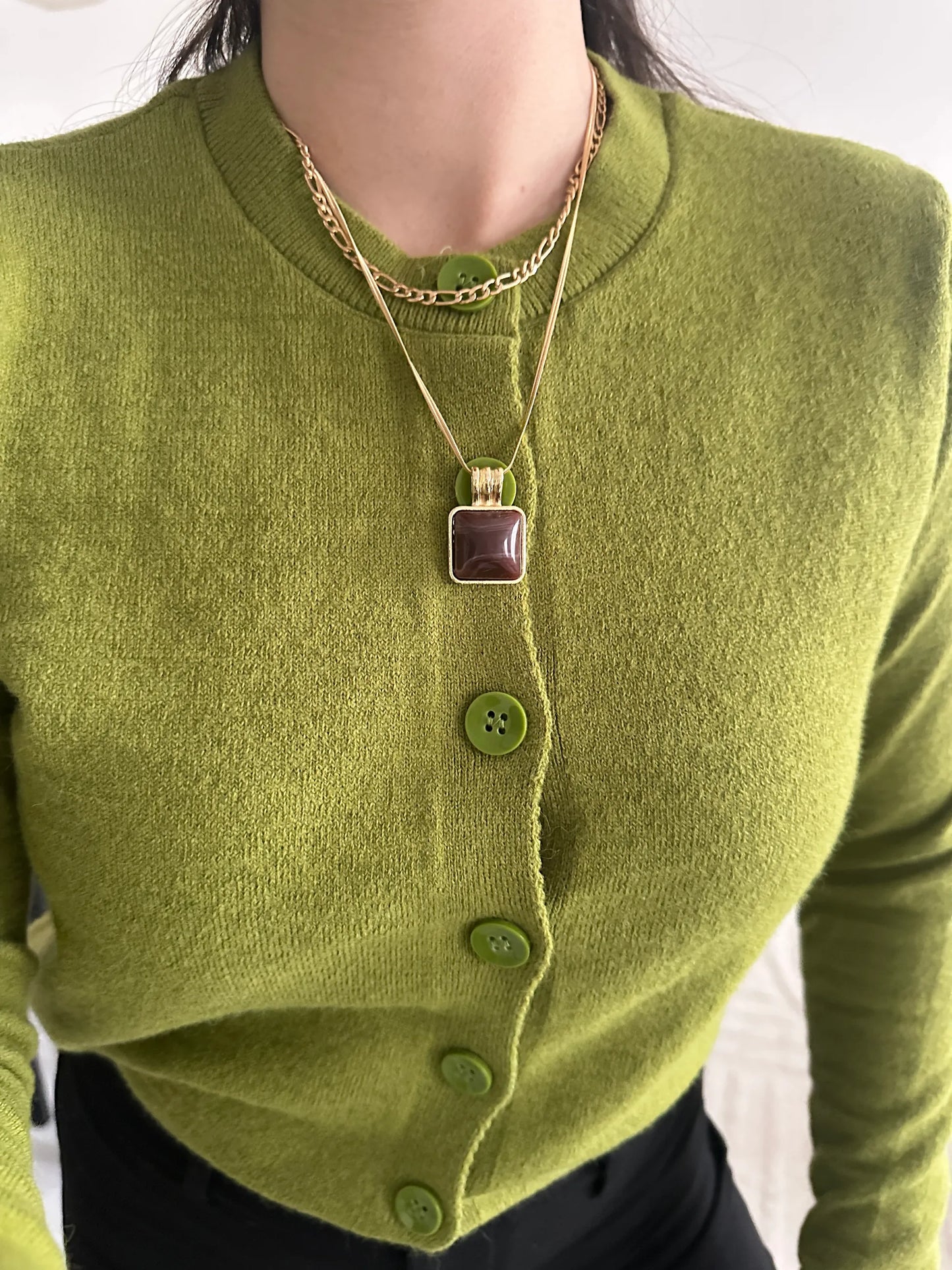 İkili Kahve Kare Altın Kaplama Zincir Kolye