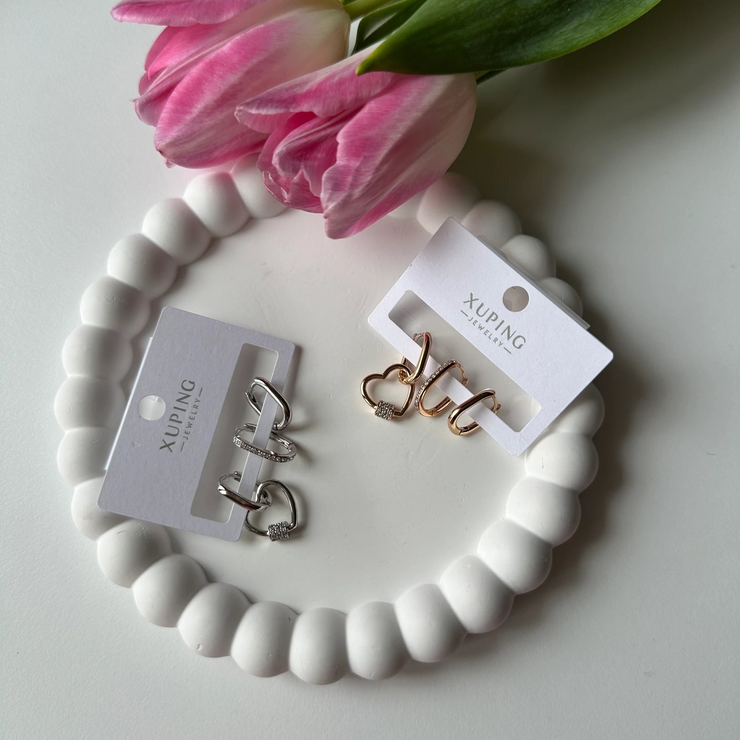 Mini Kalp Set Küpe (gümüş renk)