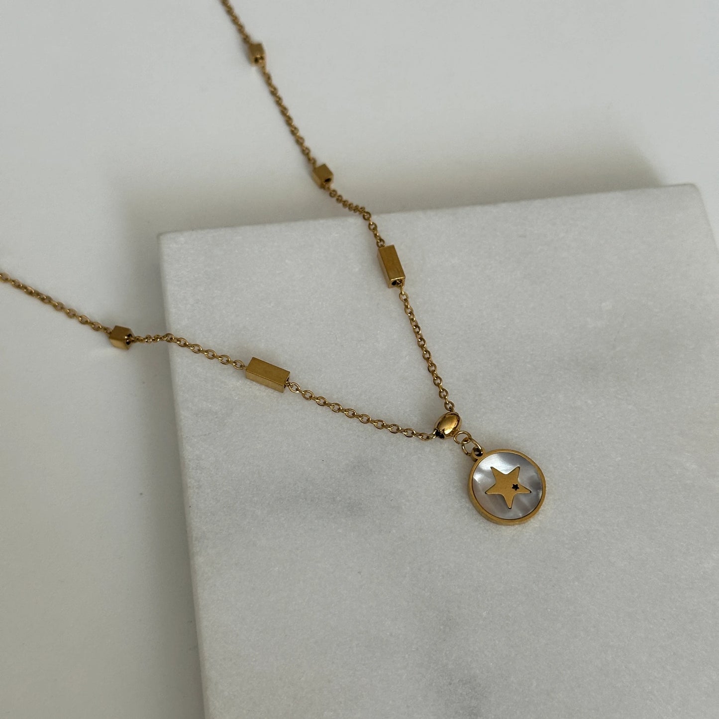 Yıldız Sedefli Çelik Kadın Kolye