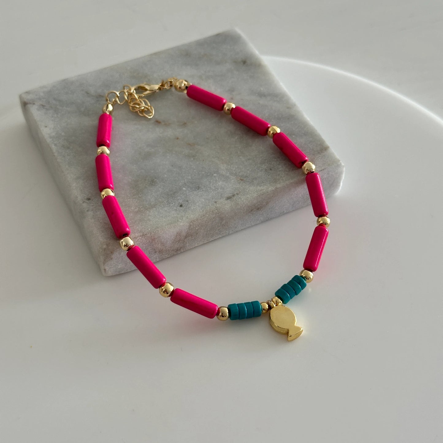 Pembe Boncuk Balık Halhal