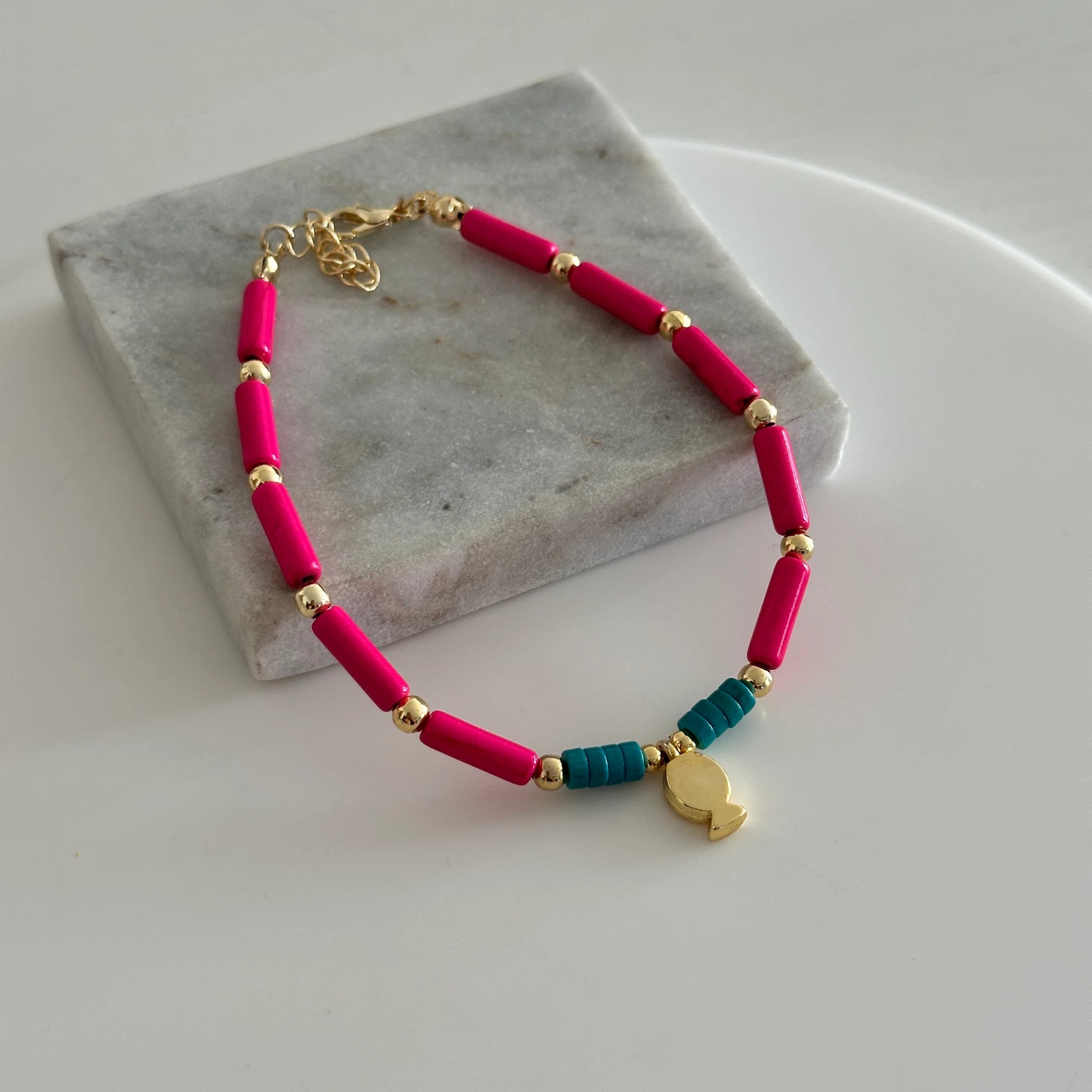 Pembe Boncuk Balık Halhal