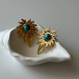 Turkuaz Taş Palmiye Çelik Küpe