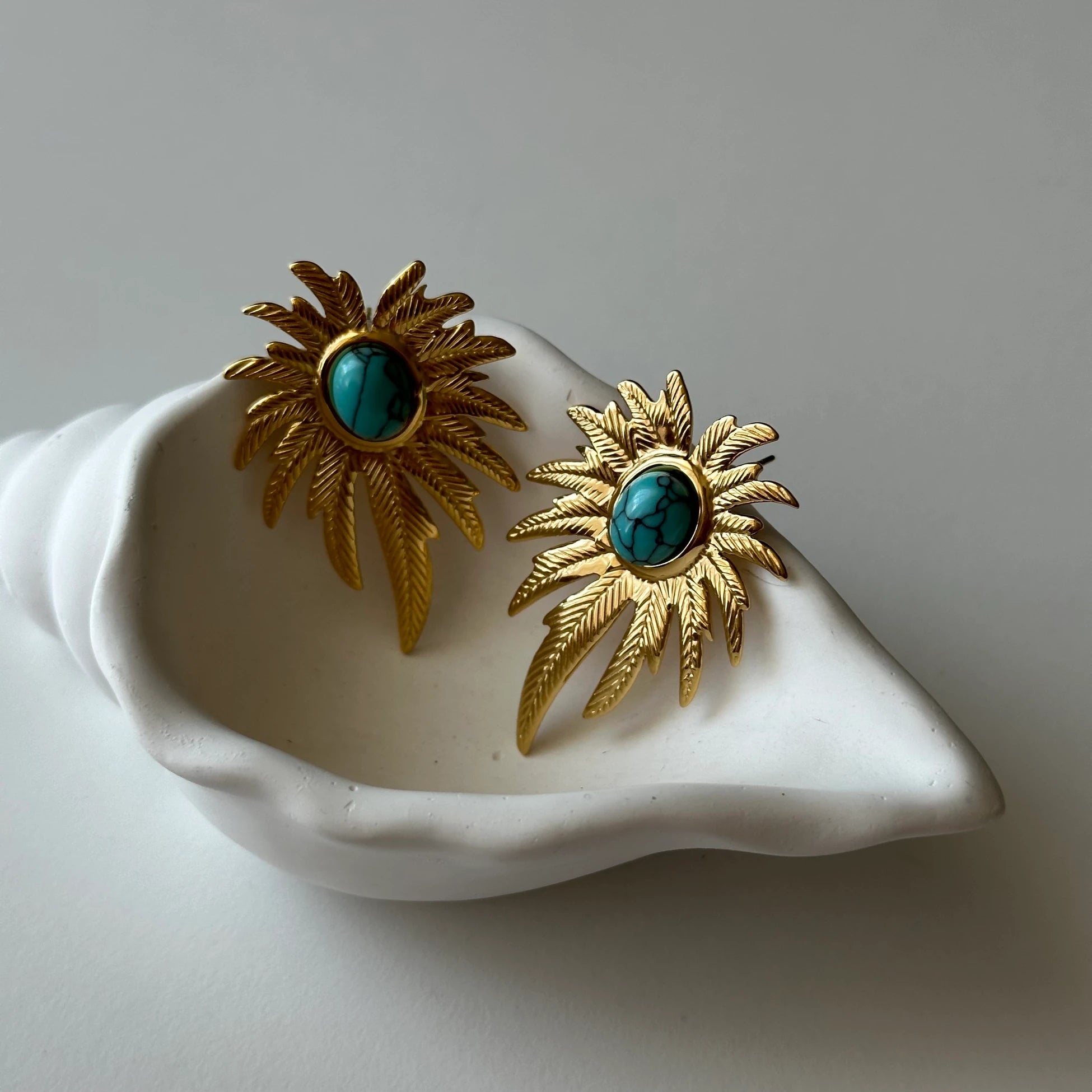 Turkuaz Taş Palmiye Çelik Küpe