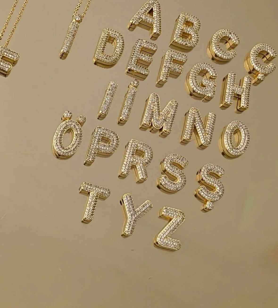 Zirkon Taş Harf Kadın Kolye (gold)