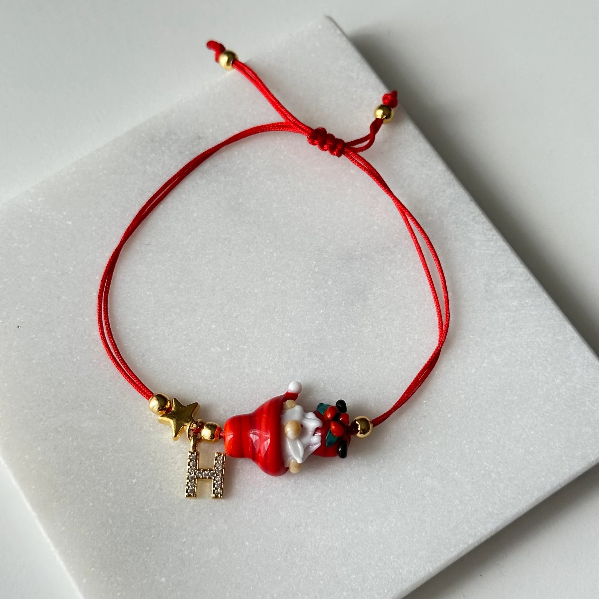 Yılbaşı Elf Murano Cam Boncuk Kişiye Özel Harf Kadın Şans Bilekliği