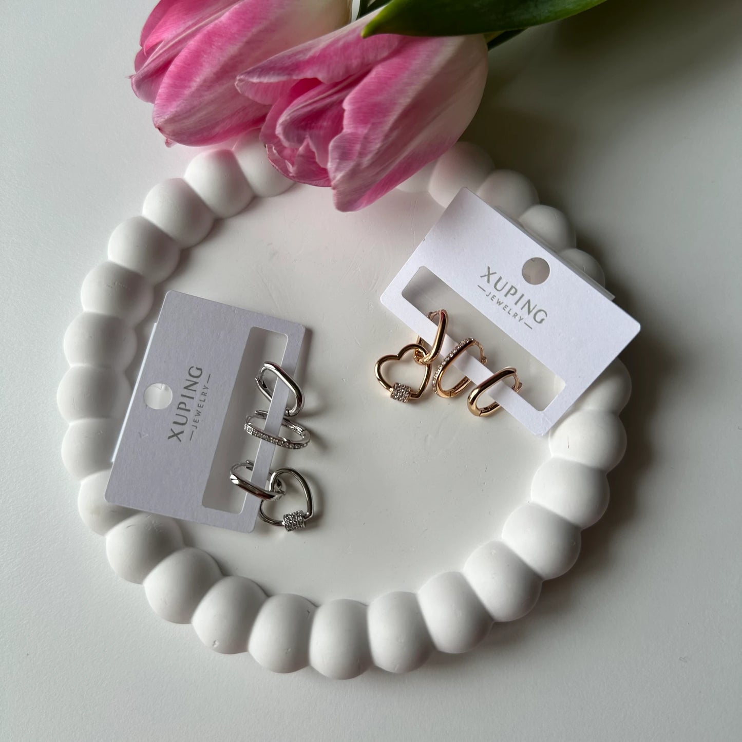 Mini Kalp Set Küpe (gümüş renk)