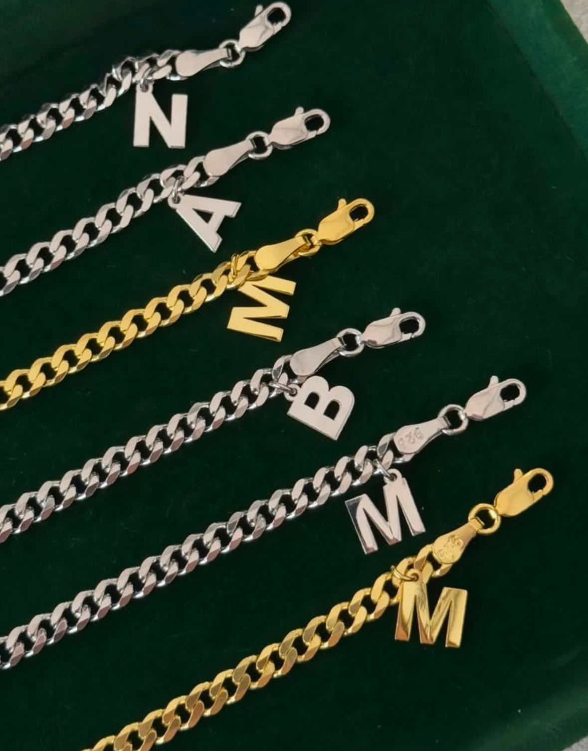 925 ayar gümüş harf zincir bileklik