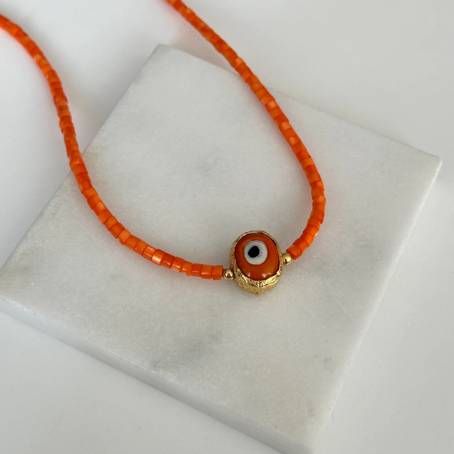 Turuncu Nazar Sedefli Boncuk Kadın Kolye