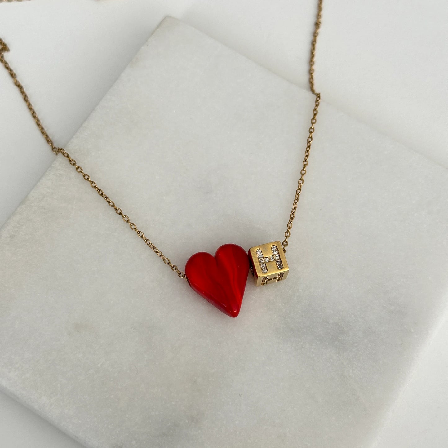 Murano Cam Kalp Küp Harf Kadın Kolye