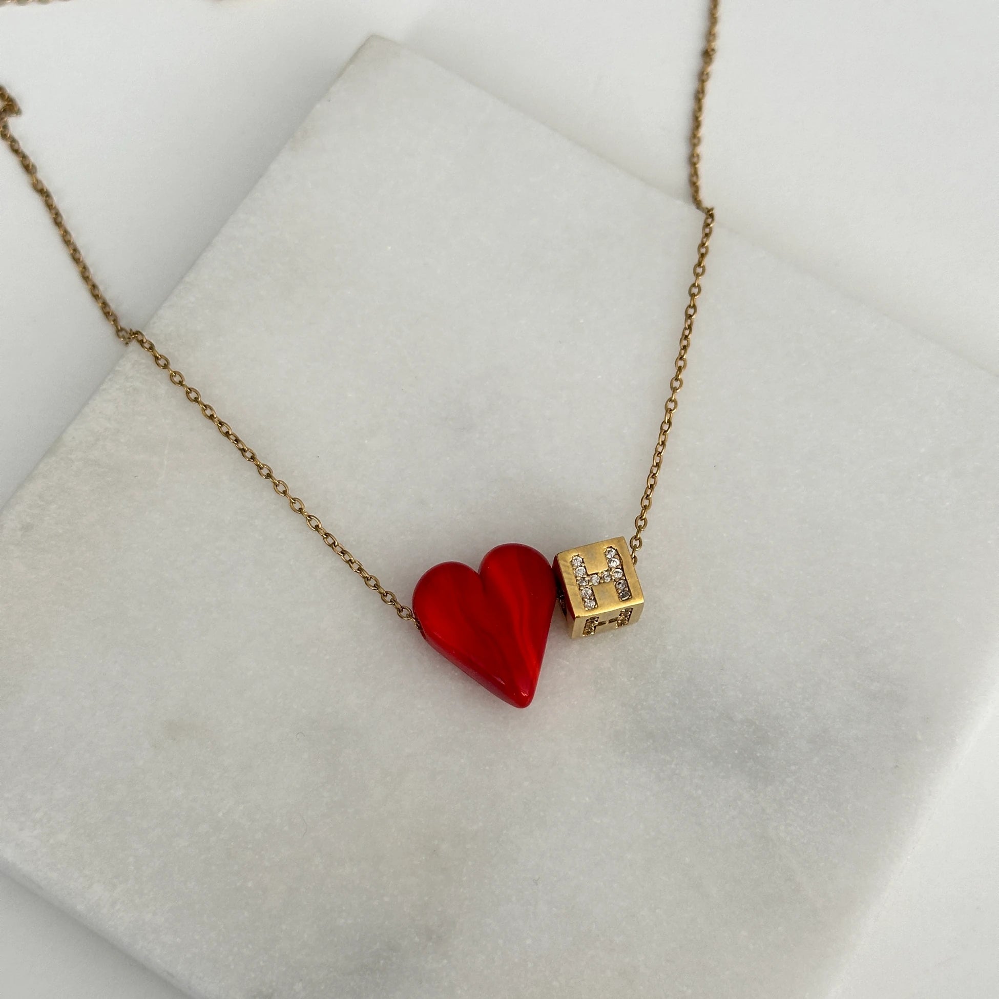 Murano Cam Kalp Küp Harf Kadın Kolye