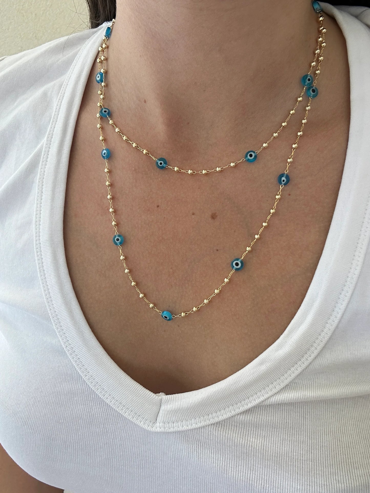 Nazar Top Boncuk Zincir Kadın Kolye (90 cm)