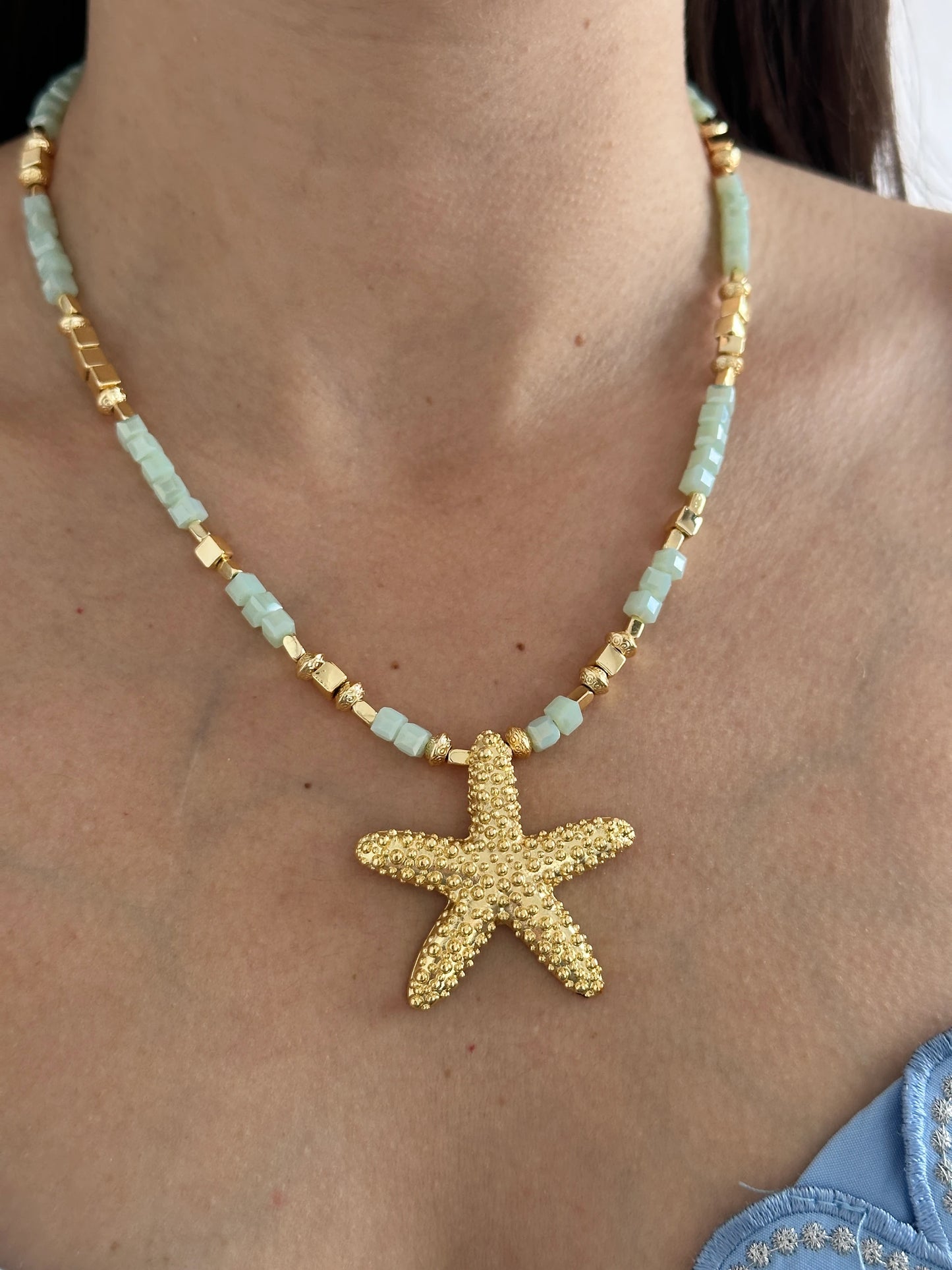 Turkuaz Mavi Boncuk Deniz Yıldızı Kadın Kolye