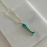 Mavili Hareketli Balık Kadın Kolye