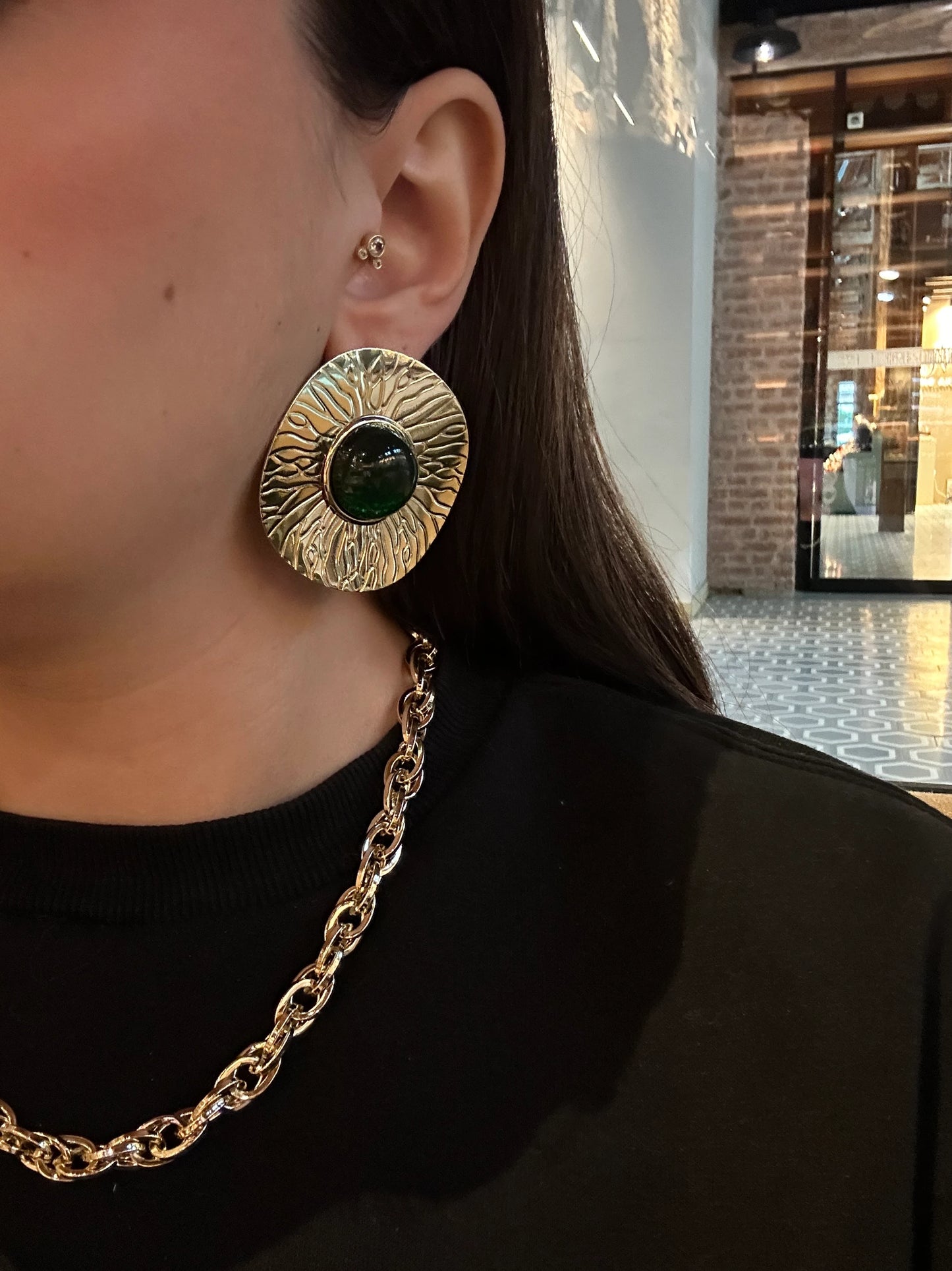 Büyük Gold Parça Renkli Kadın Küpe