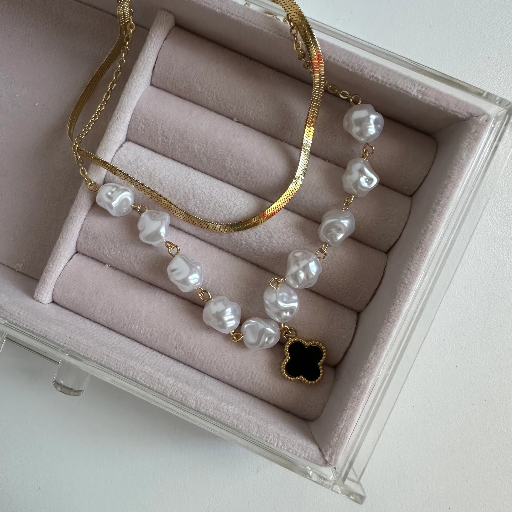 İkili İnci&İtalyan Zincir Çelik Kolye