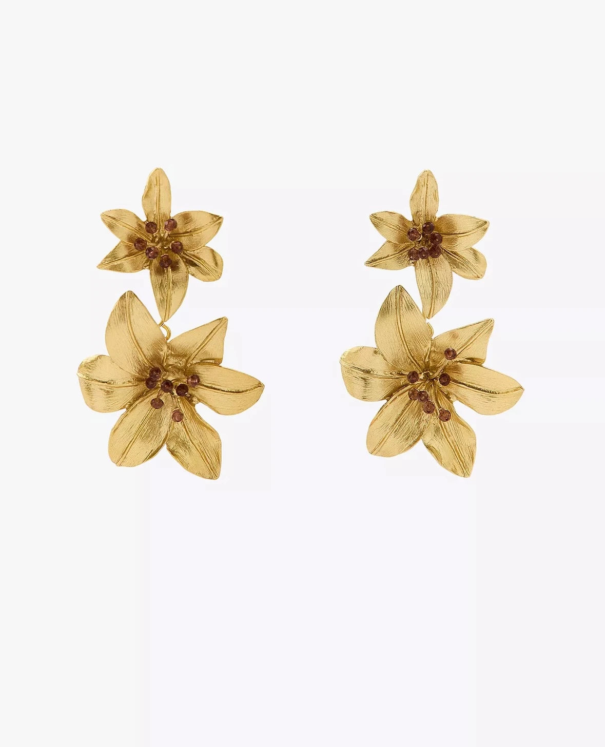 İkili Sarkıntılı Çiçek Gold Kadın Küpe